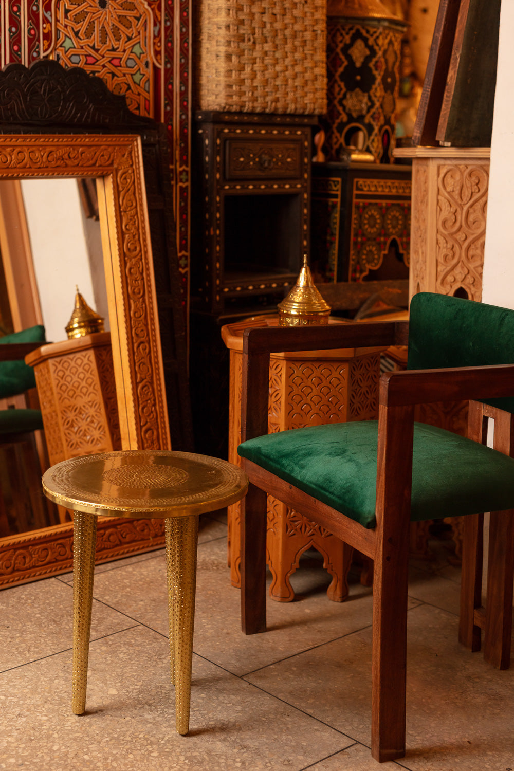 Teal Geometric Teak Armchair