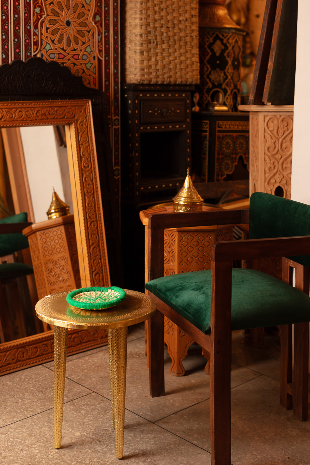 Teal Geometric Teak Armchair