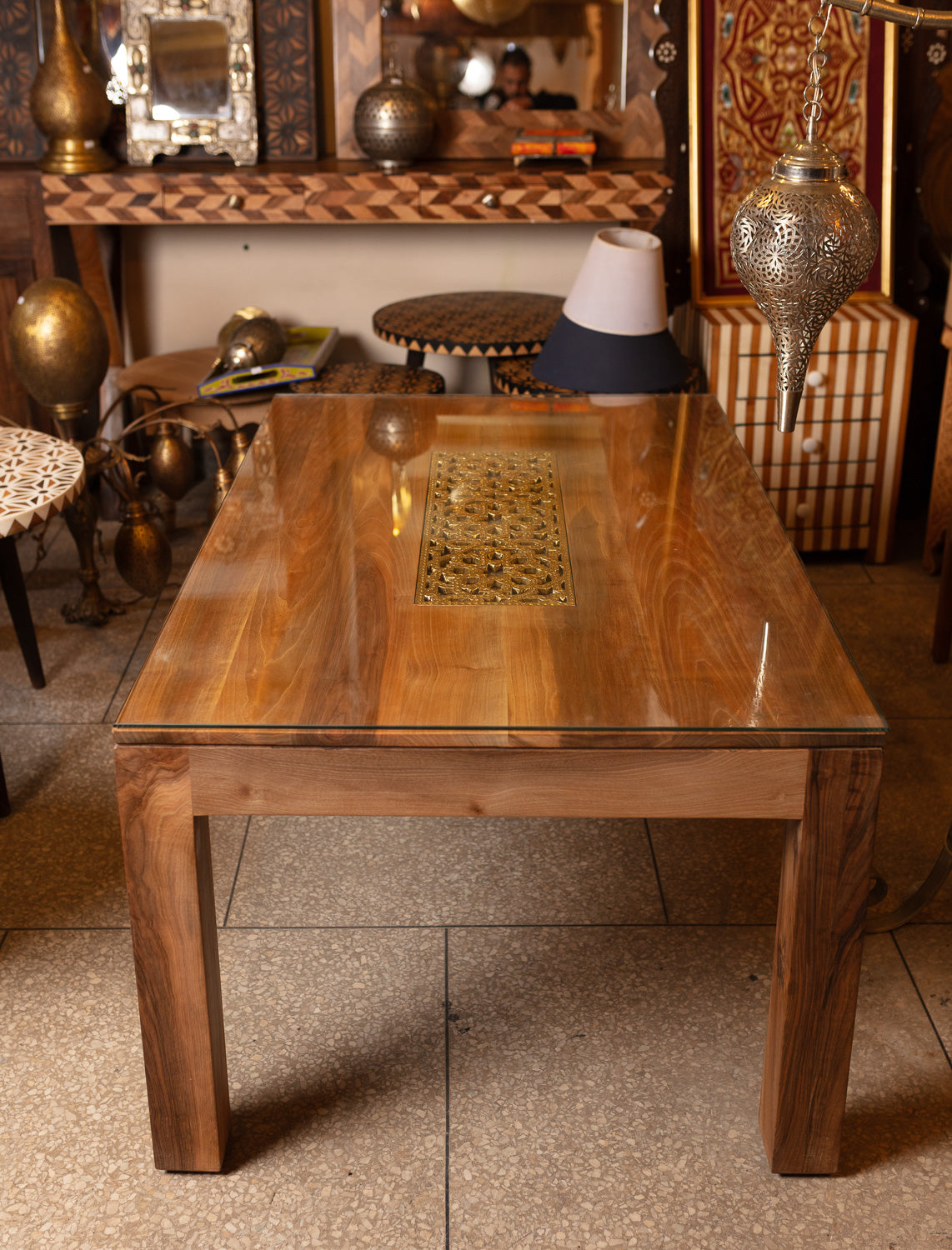 Handcrafted Brass Inlay Table
