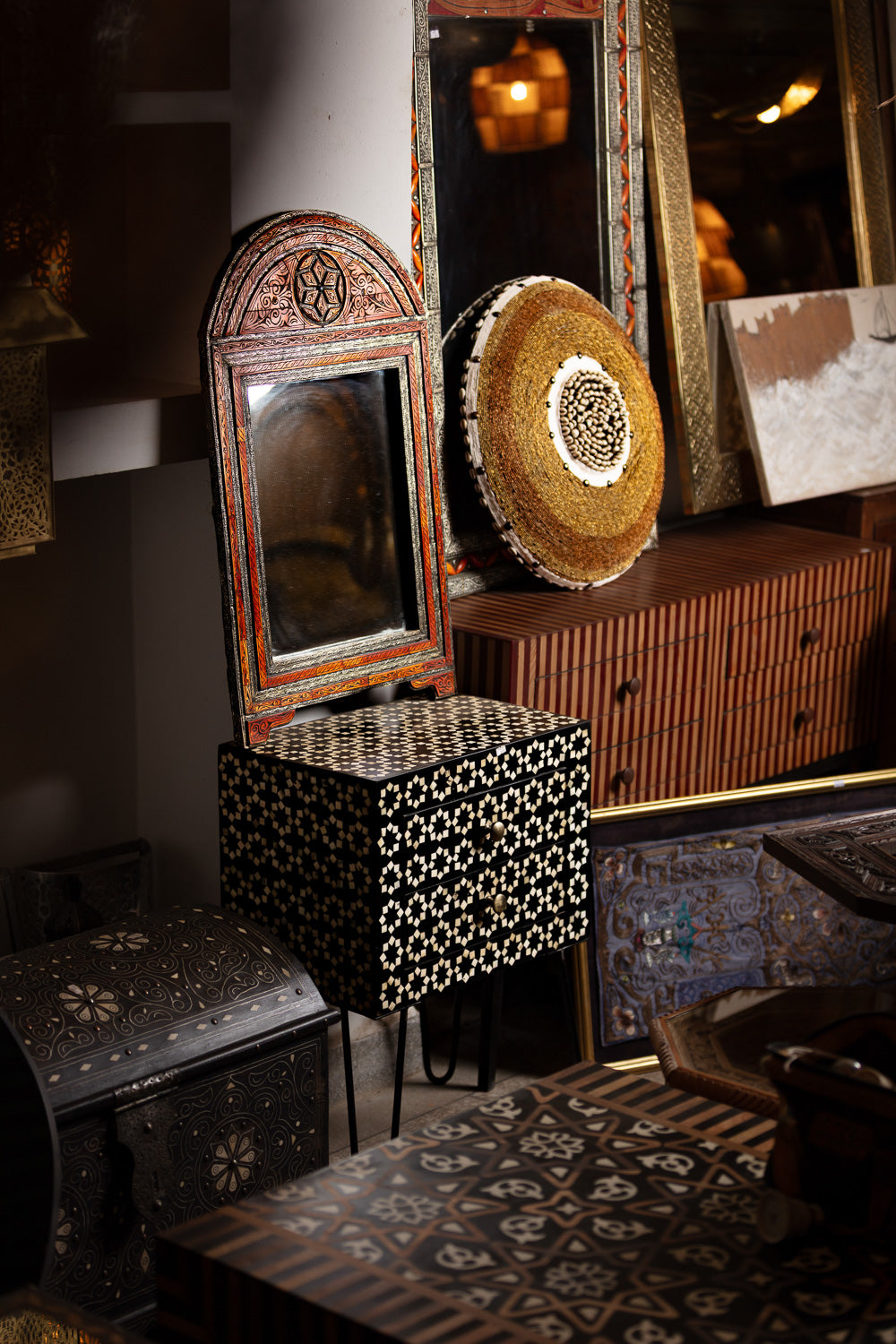 Star Pattern Bone Inlay Nightstand