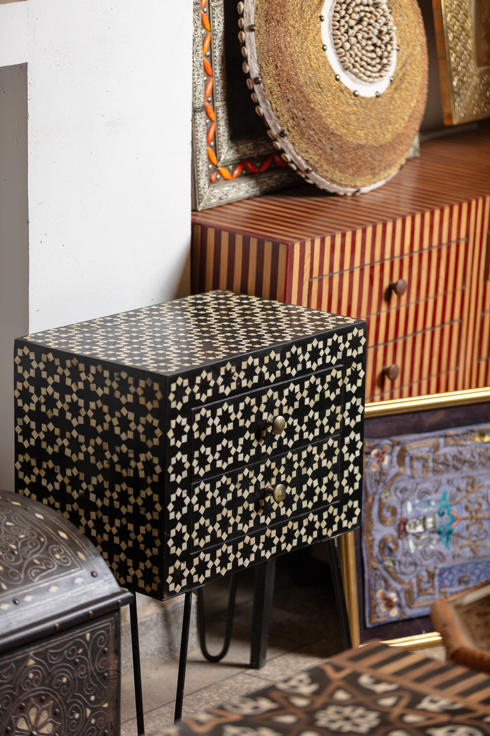 Star Pattern Bone Inlay Nightstand