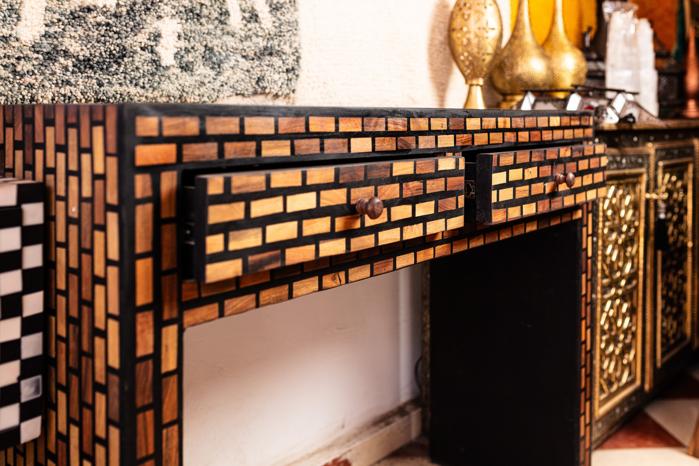 Mosaic Walnut Desk & Slat Chair