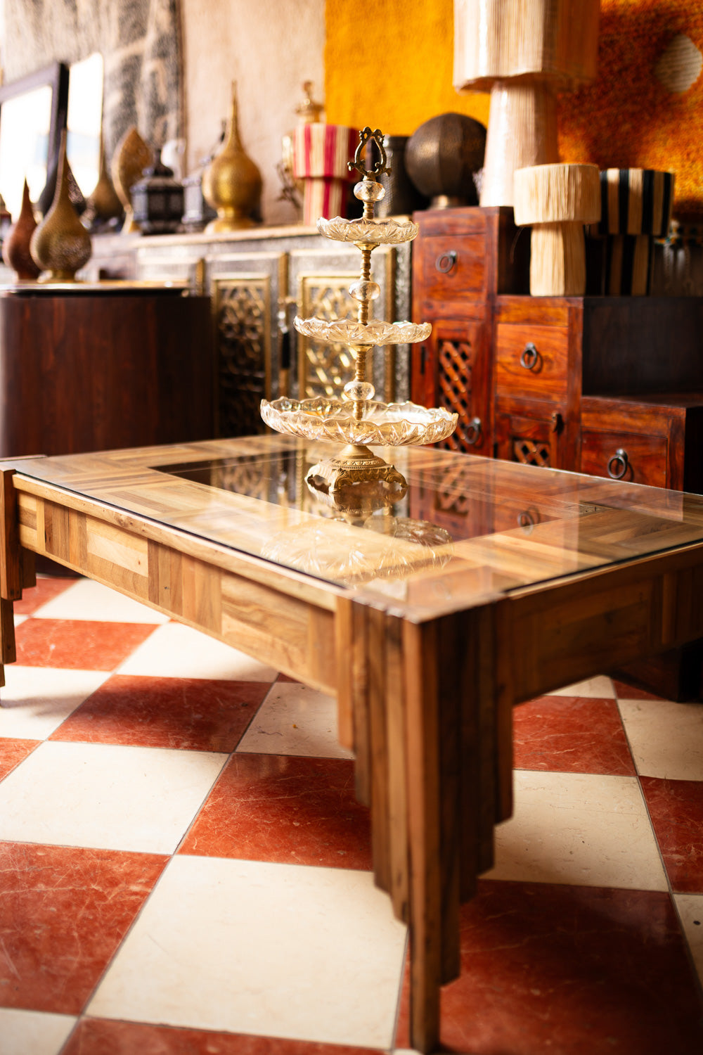 Inlaid Wood Glass Coffee Table