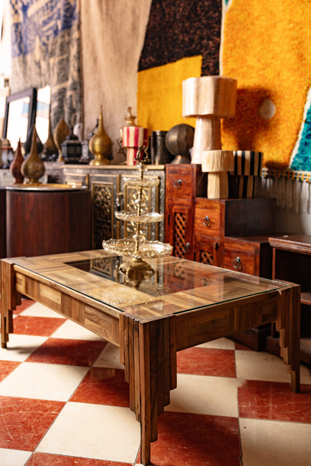 Inlaid Wood Glass Coffee Table
