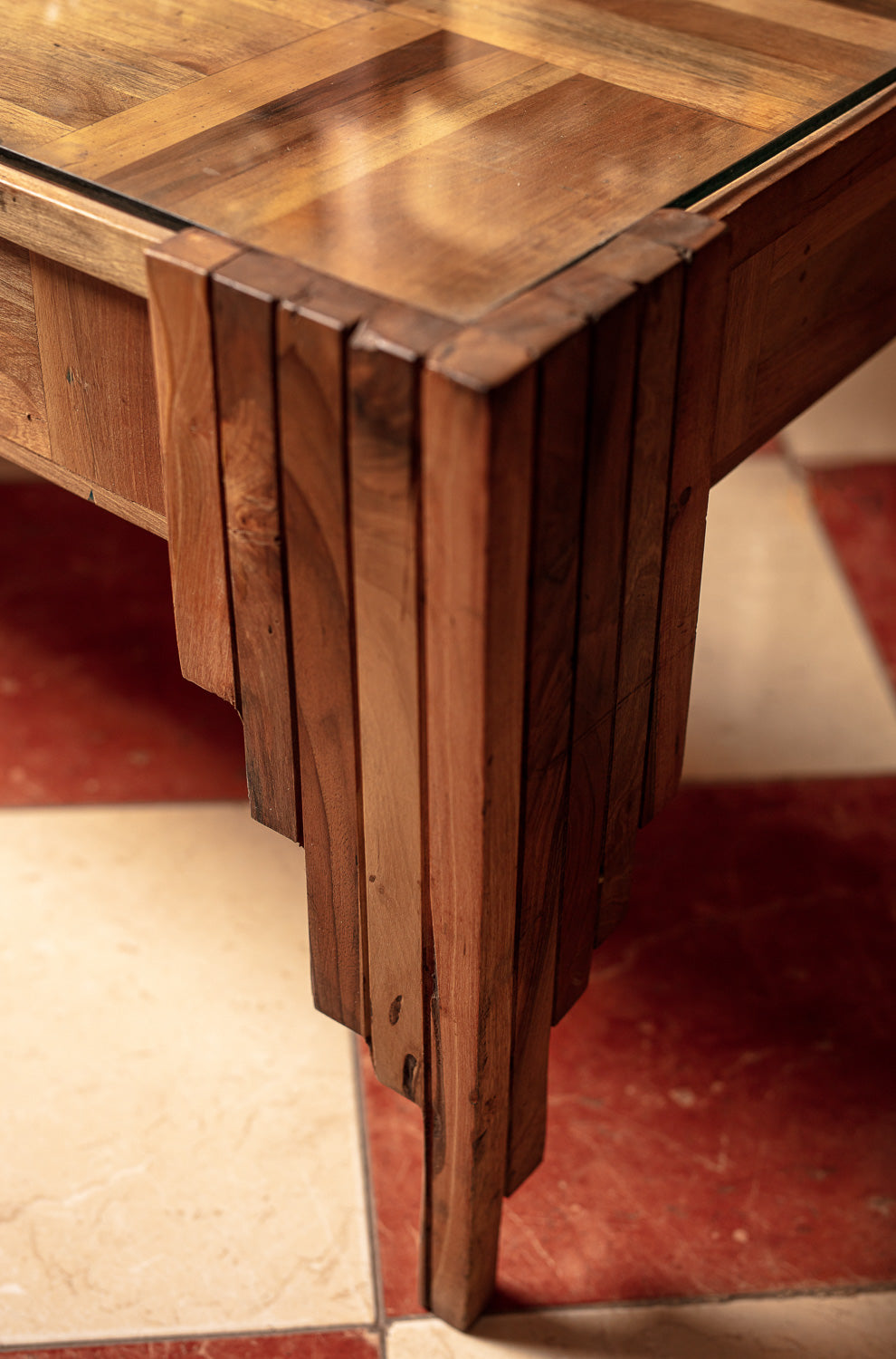 Inlaid Wood Glass Coffee Table