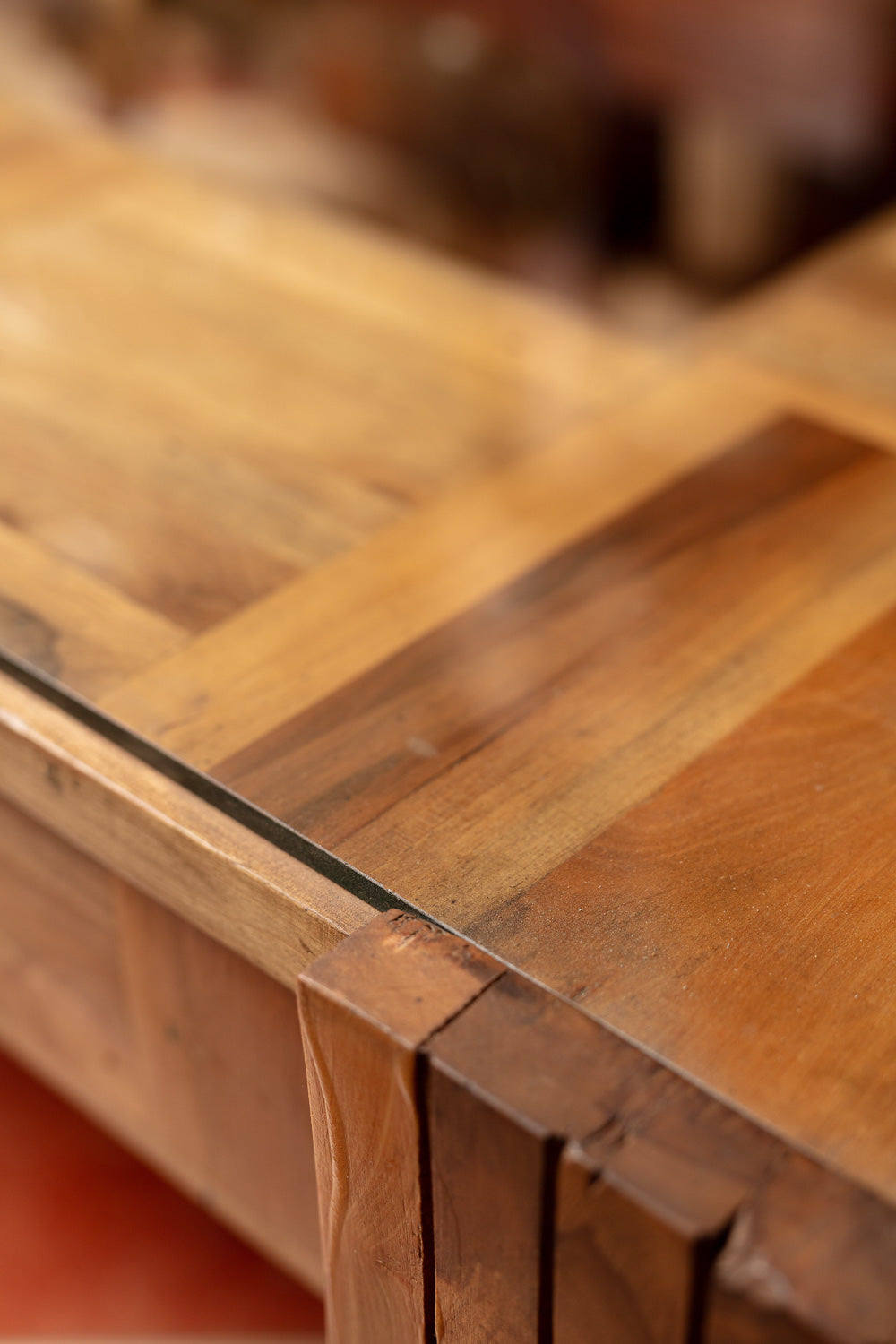 Inlaid Wood Glass Coffee Table