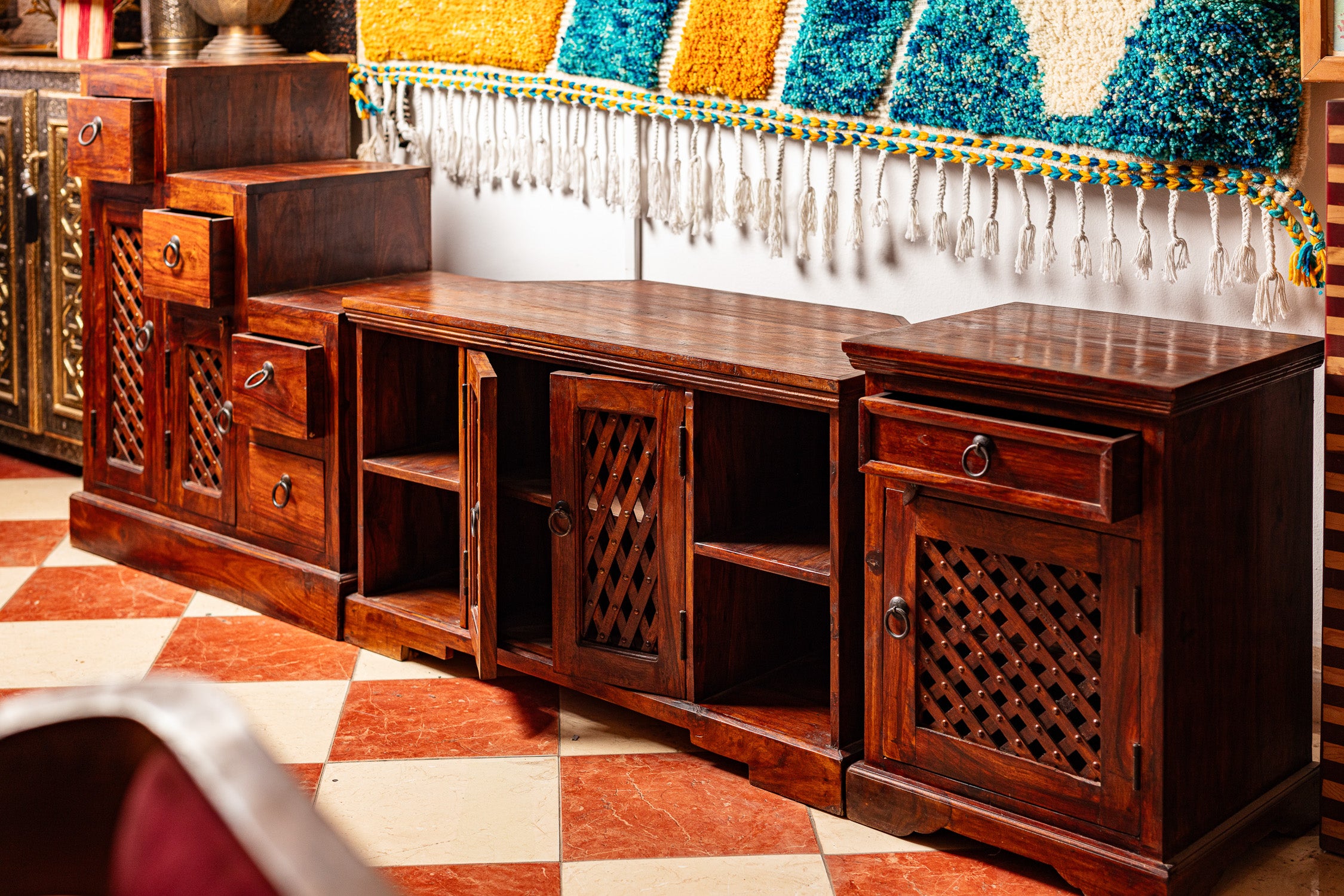 Carved Lattice Open Cabinet