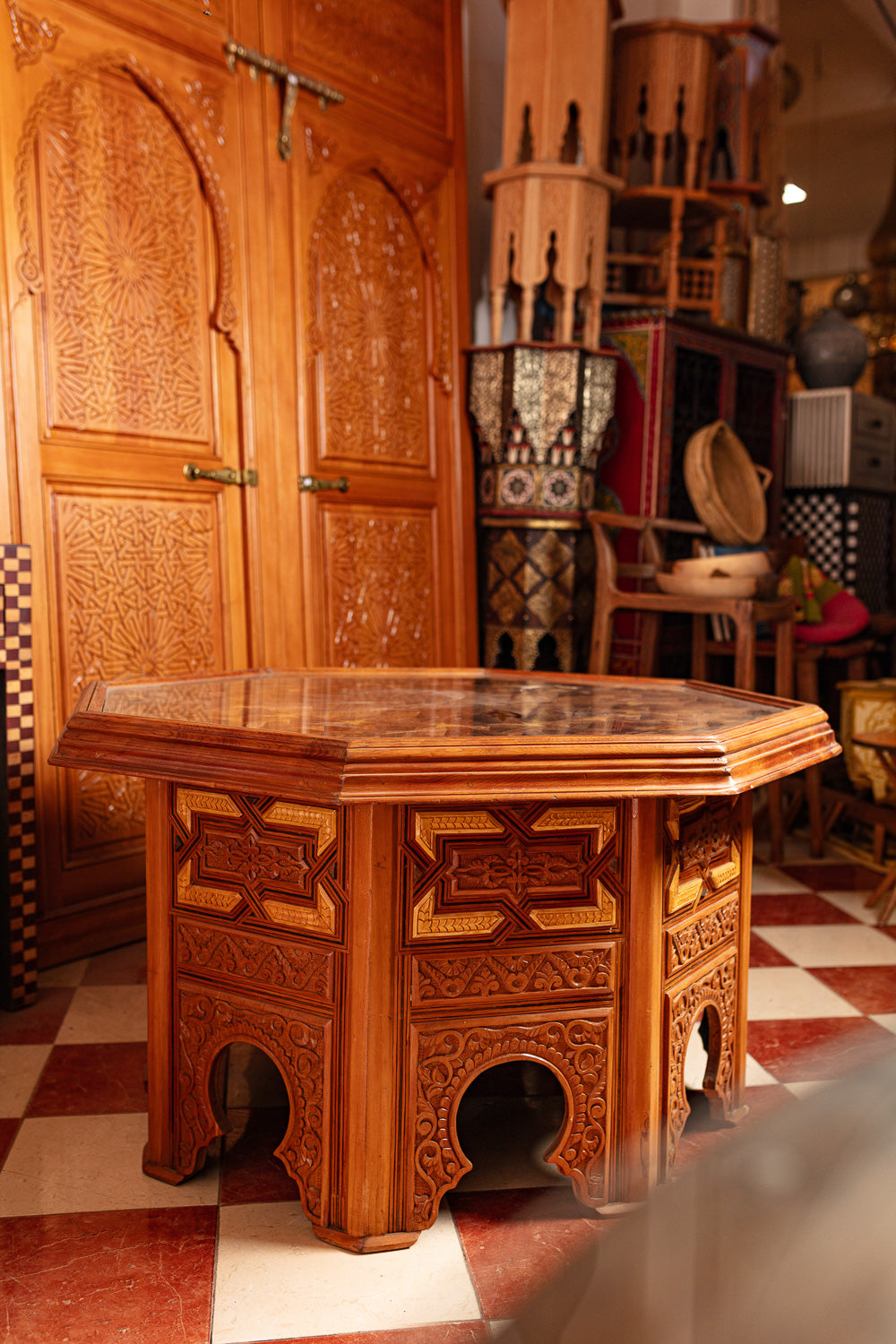 Moroccan Cedar Octagonal Table