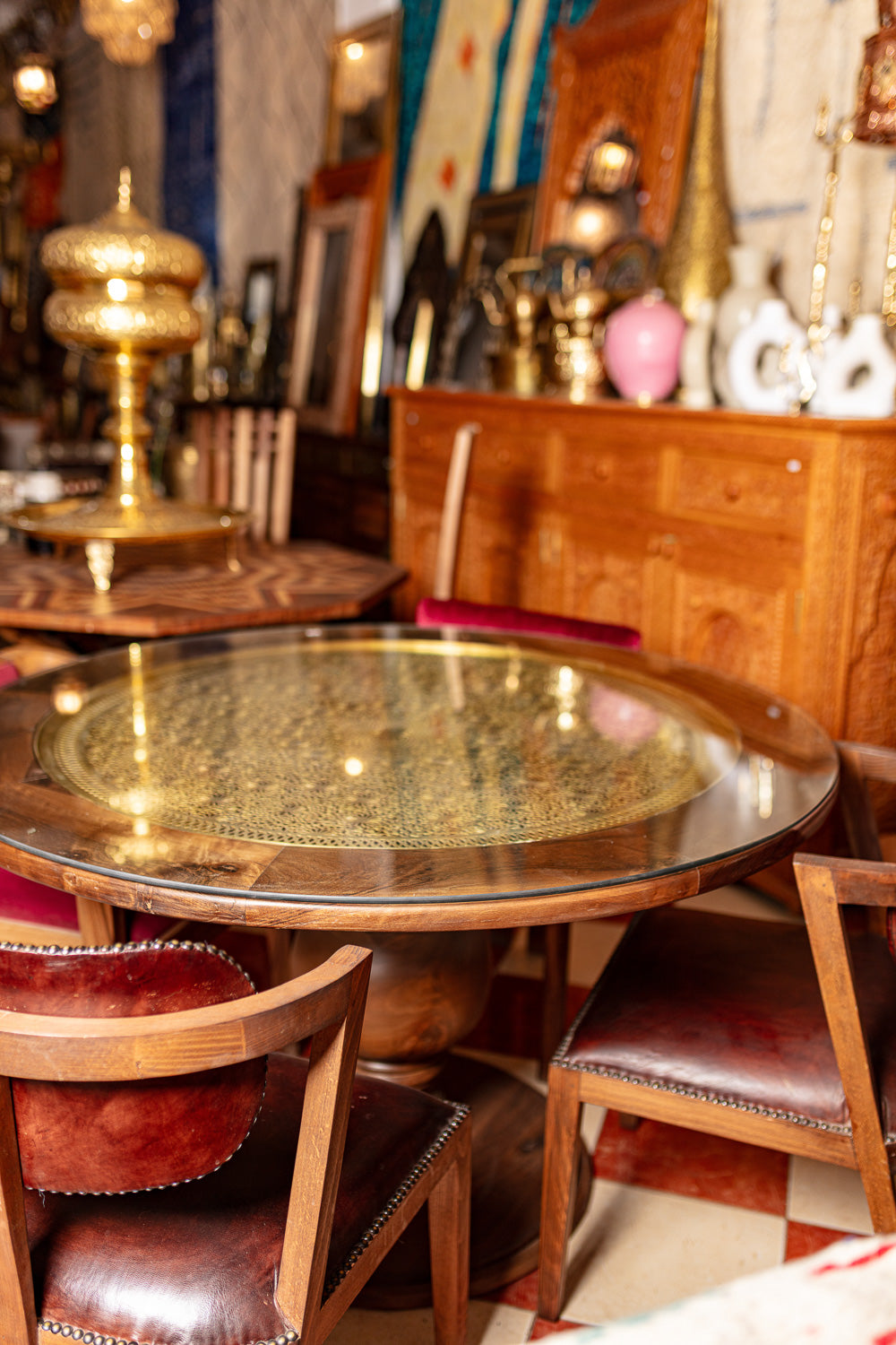 Walnut Brass Inlay Dining Set