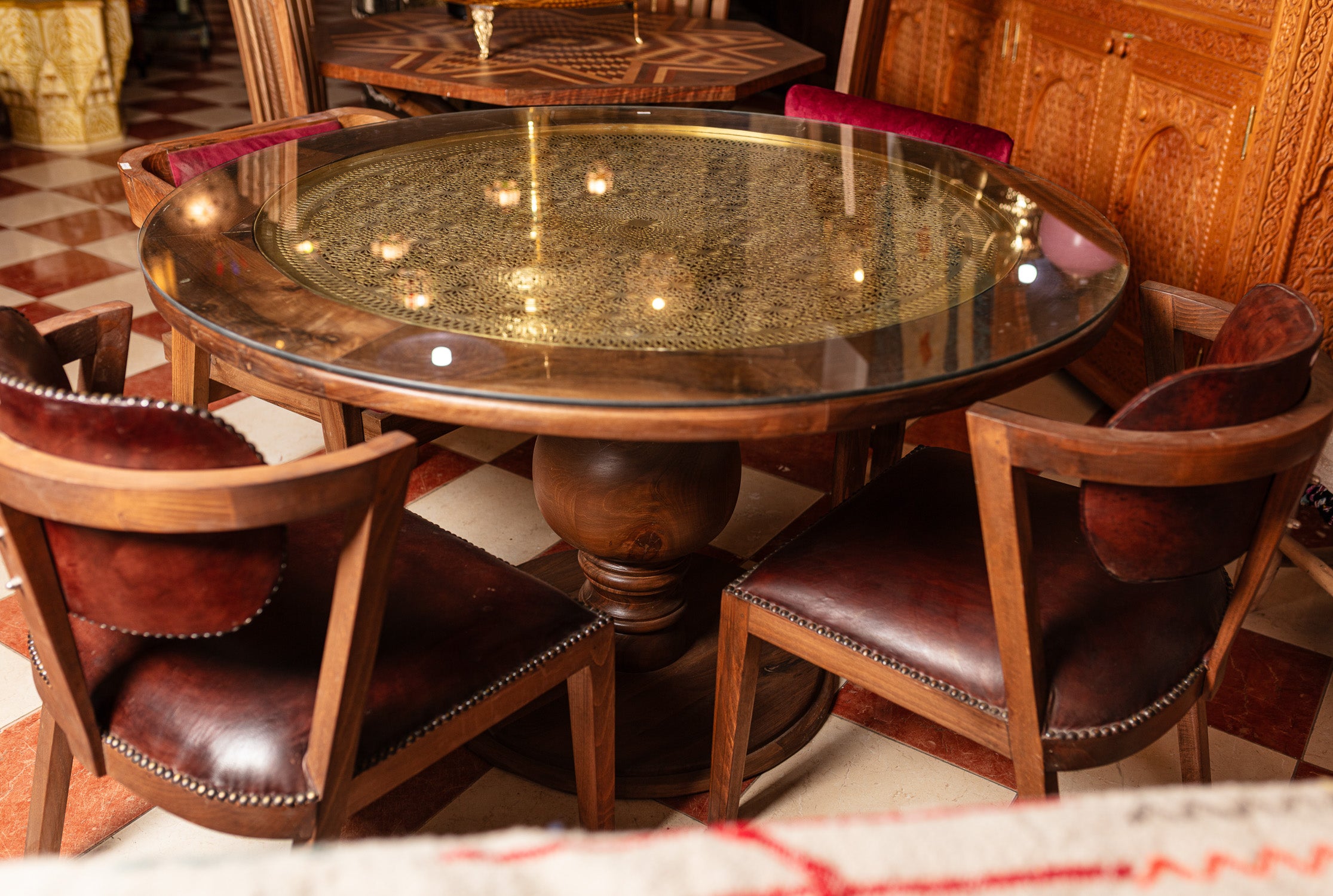 Walnut Brass Inlay Dining Set