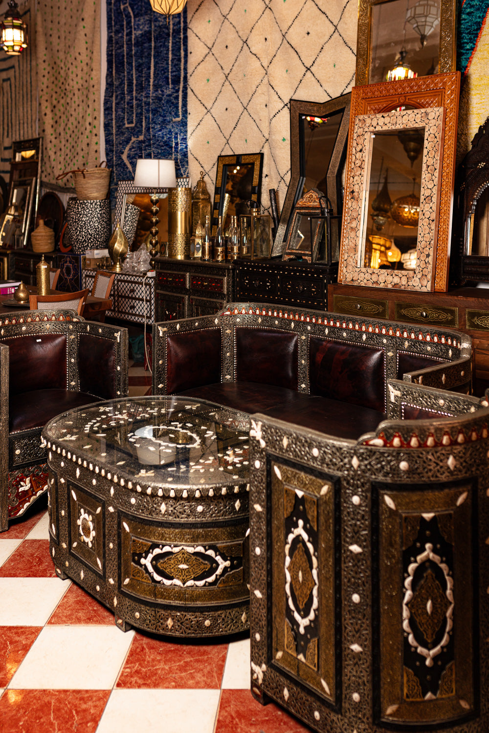 Bone Inlay & Metal Living Room Suite