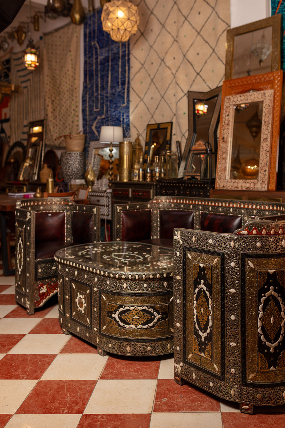 Bone Inlay & Metal Living Room Suite