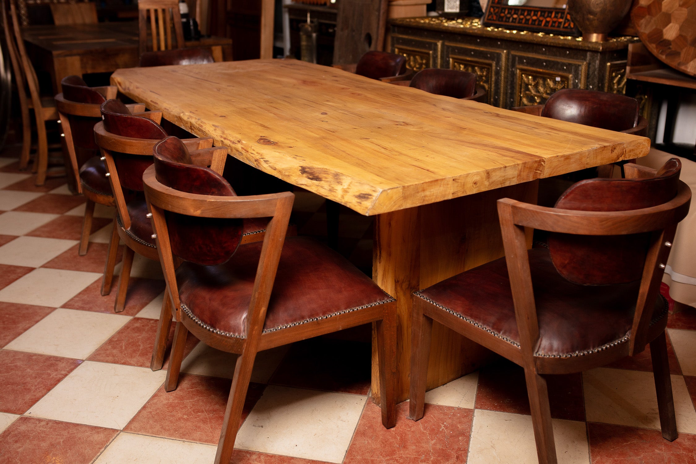 Solid Wood Table & Leather Chairs