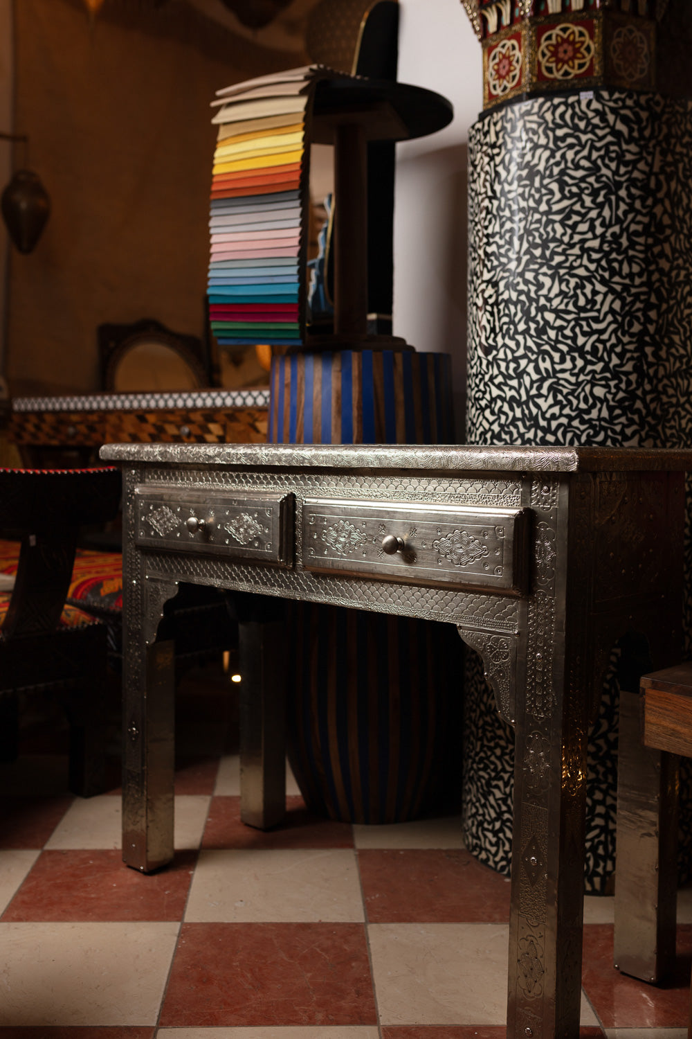 Moroccan Silver Metal Console