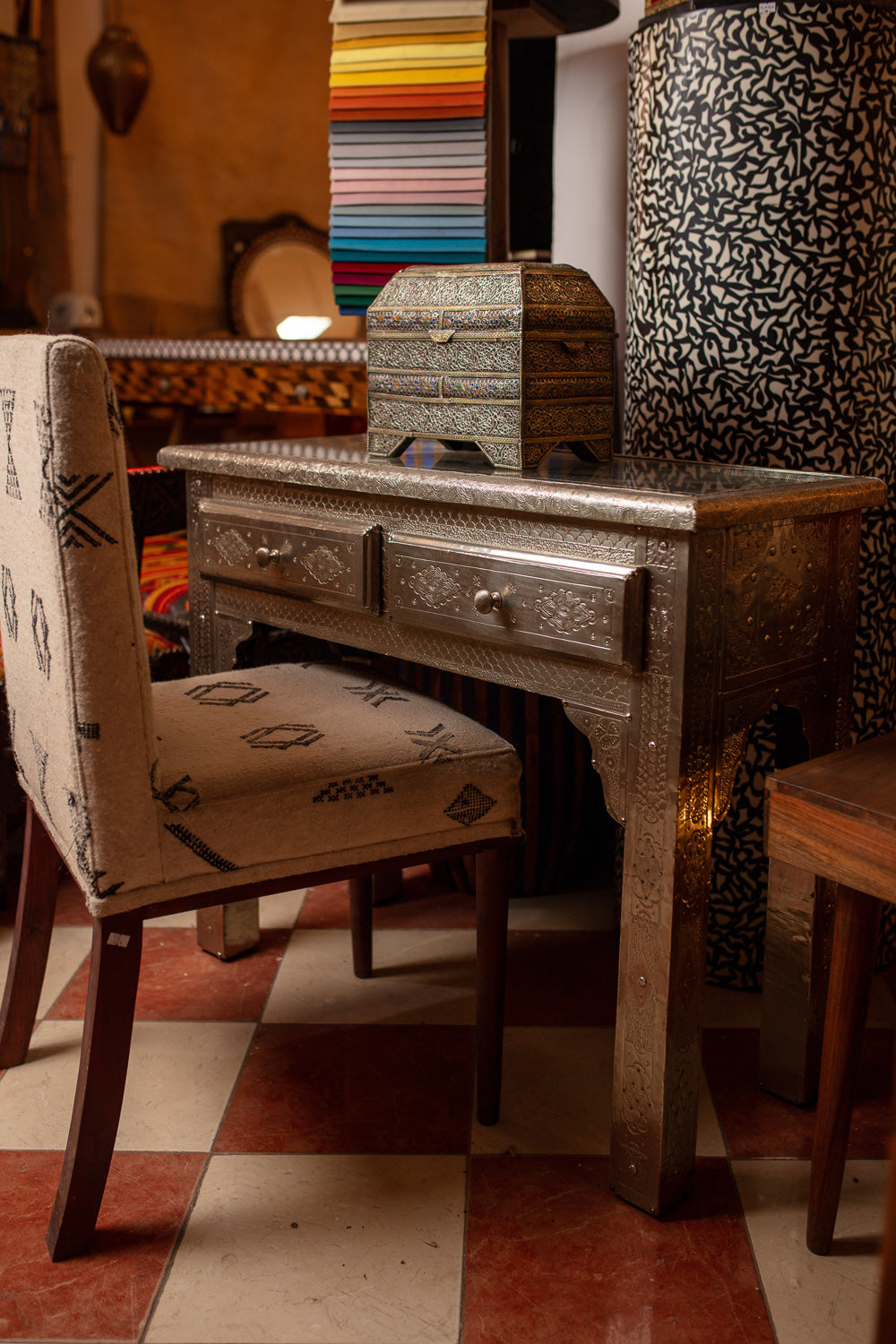 Moroccan Silver Metal Console