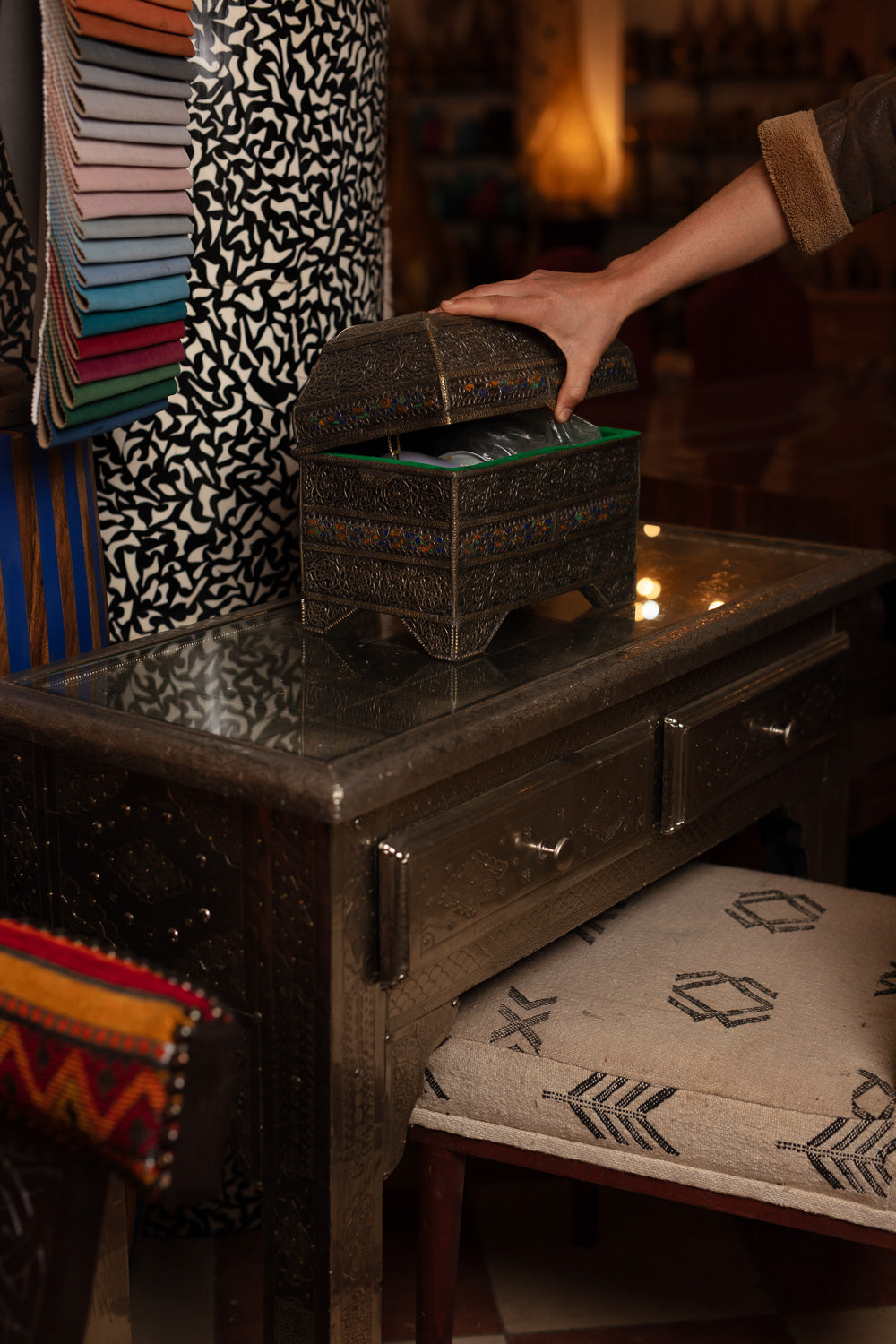 Moroccan Silver Metal Console
