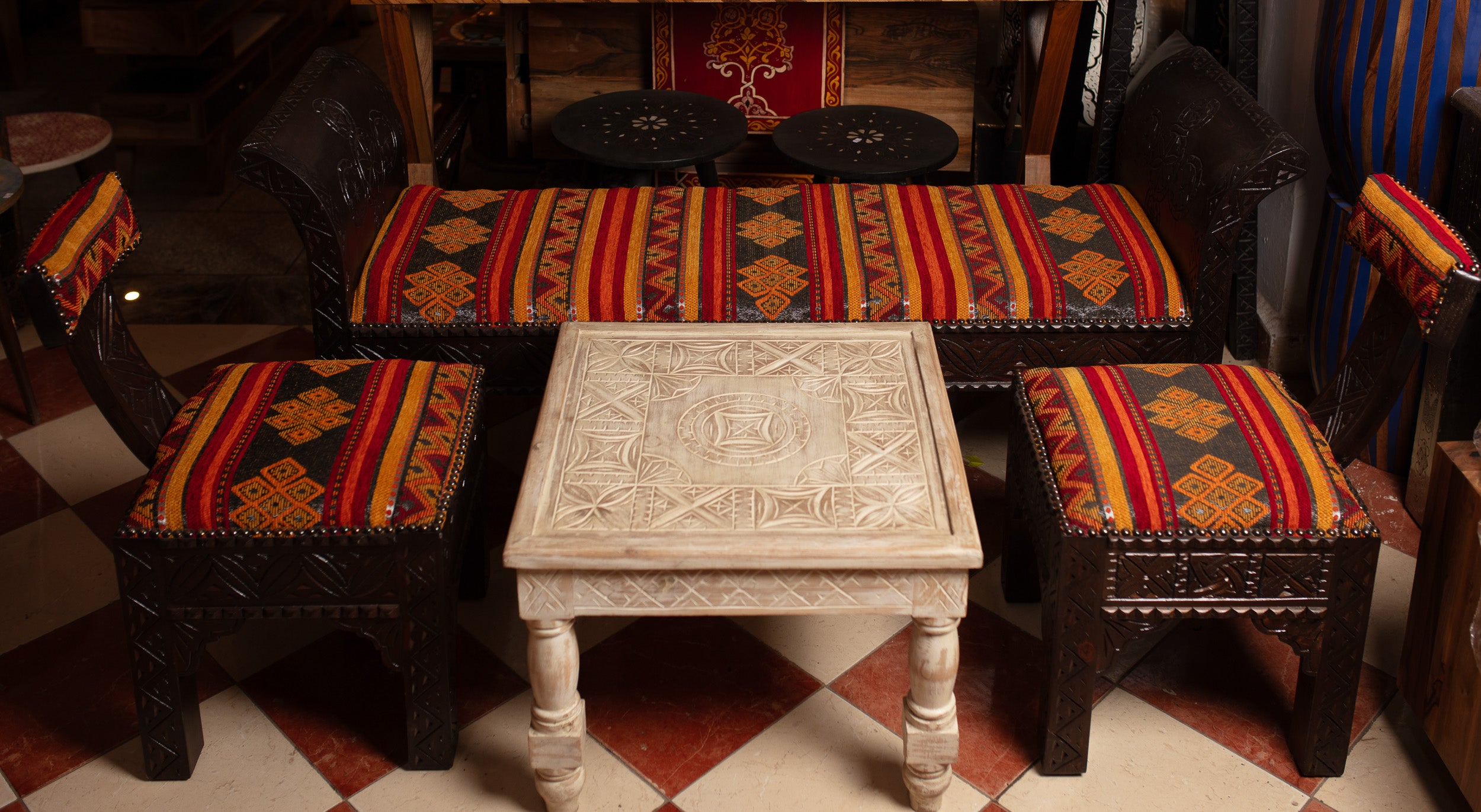 Carved Antique White Table