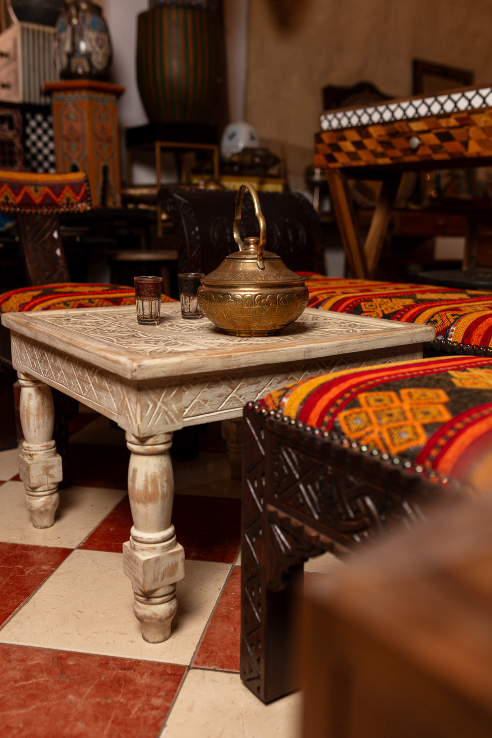 Carved Antique White Table