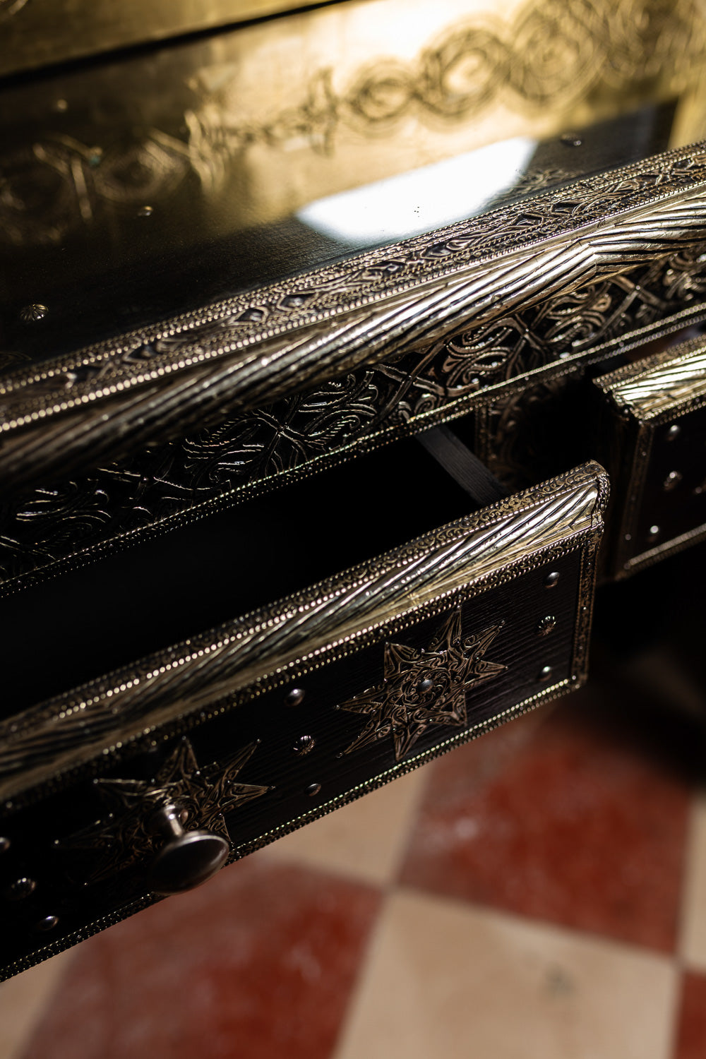 Hand-Etched Silver & Black Console