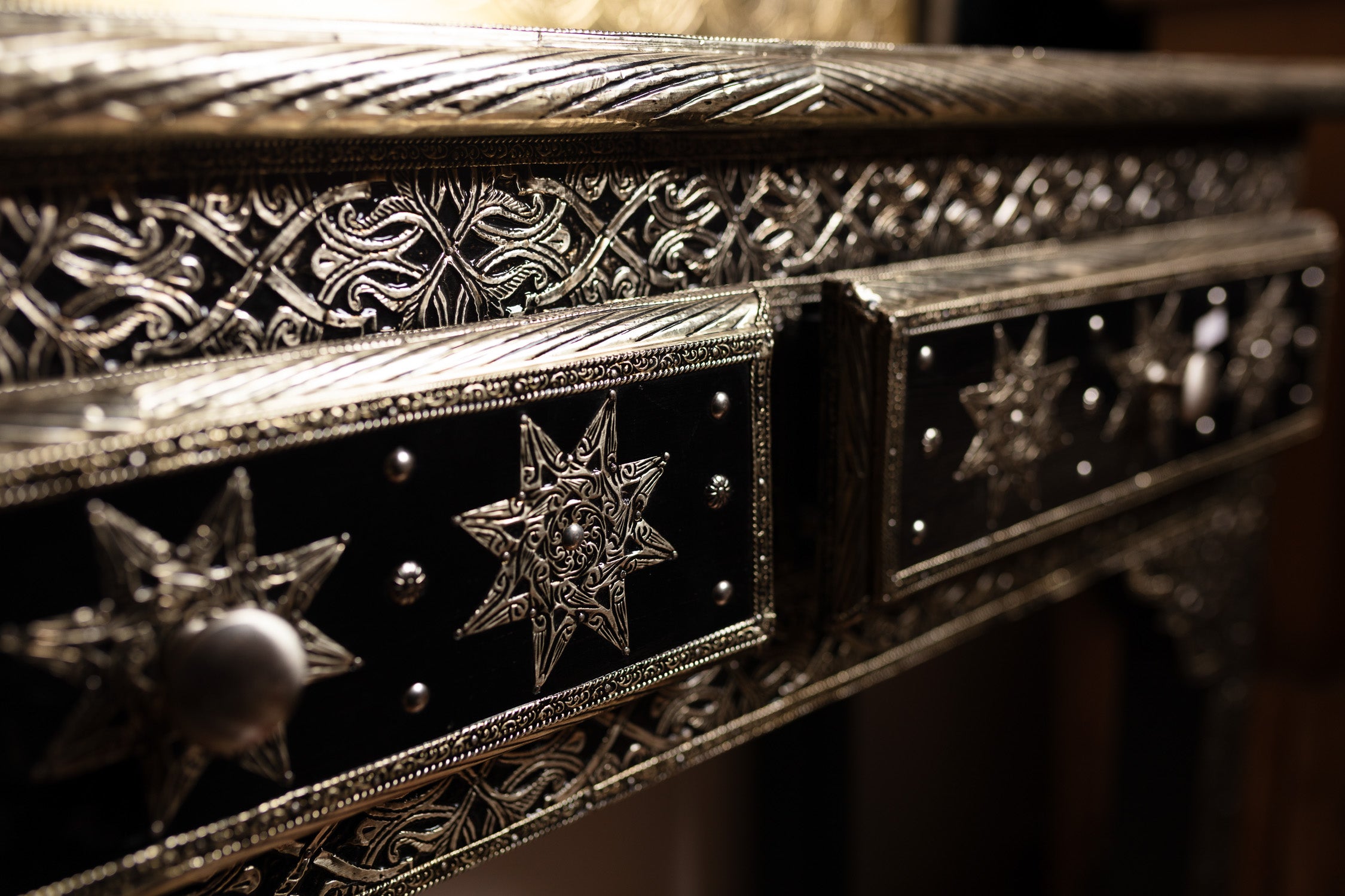 Hand-Etched Silver & Black Console