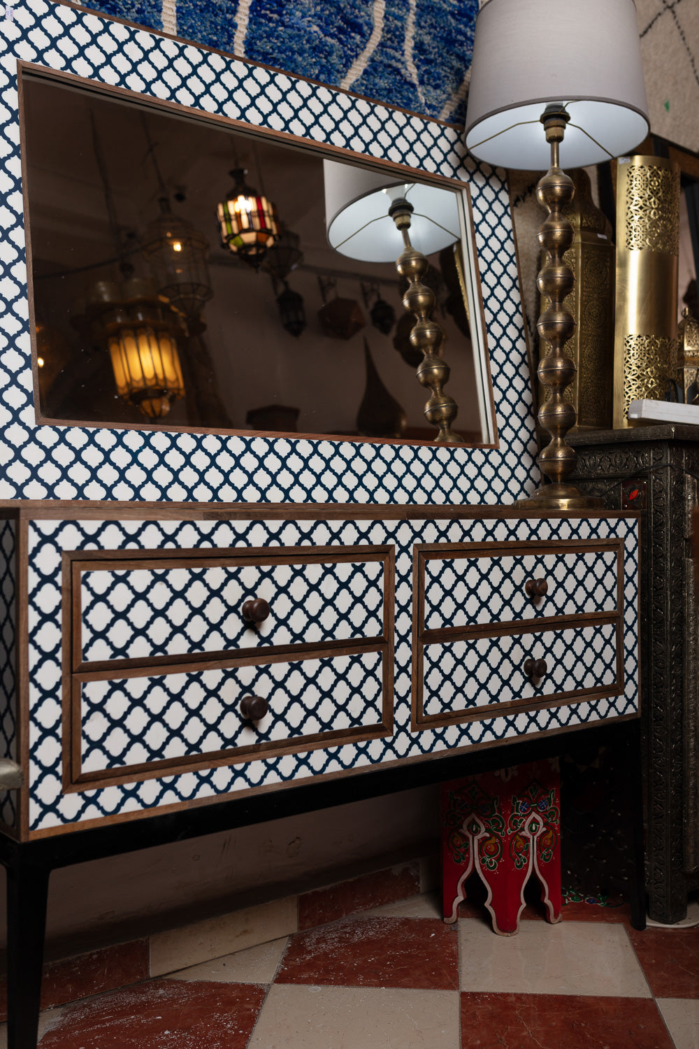 Navy Bone Inlay Vanity & Mirror