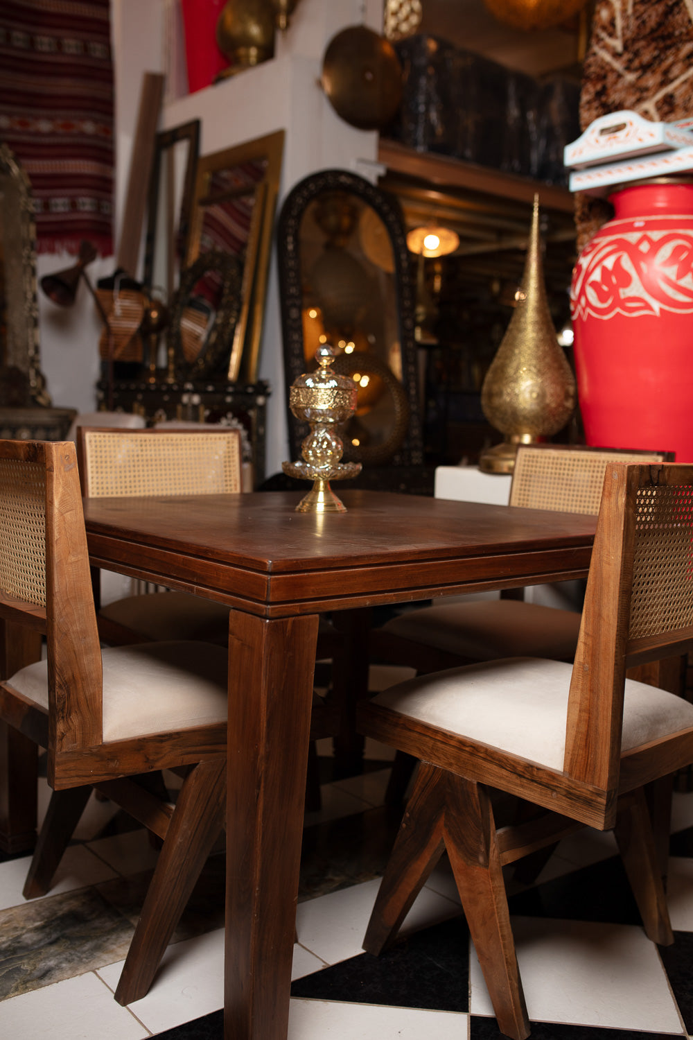 Mid-Century Wood & Cane Dining Set
