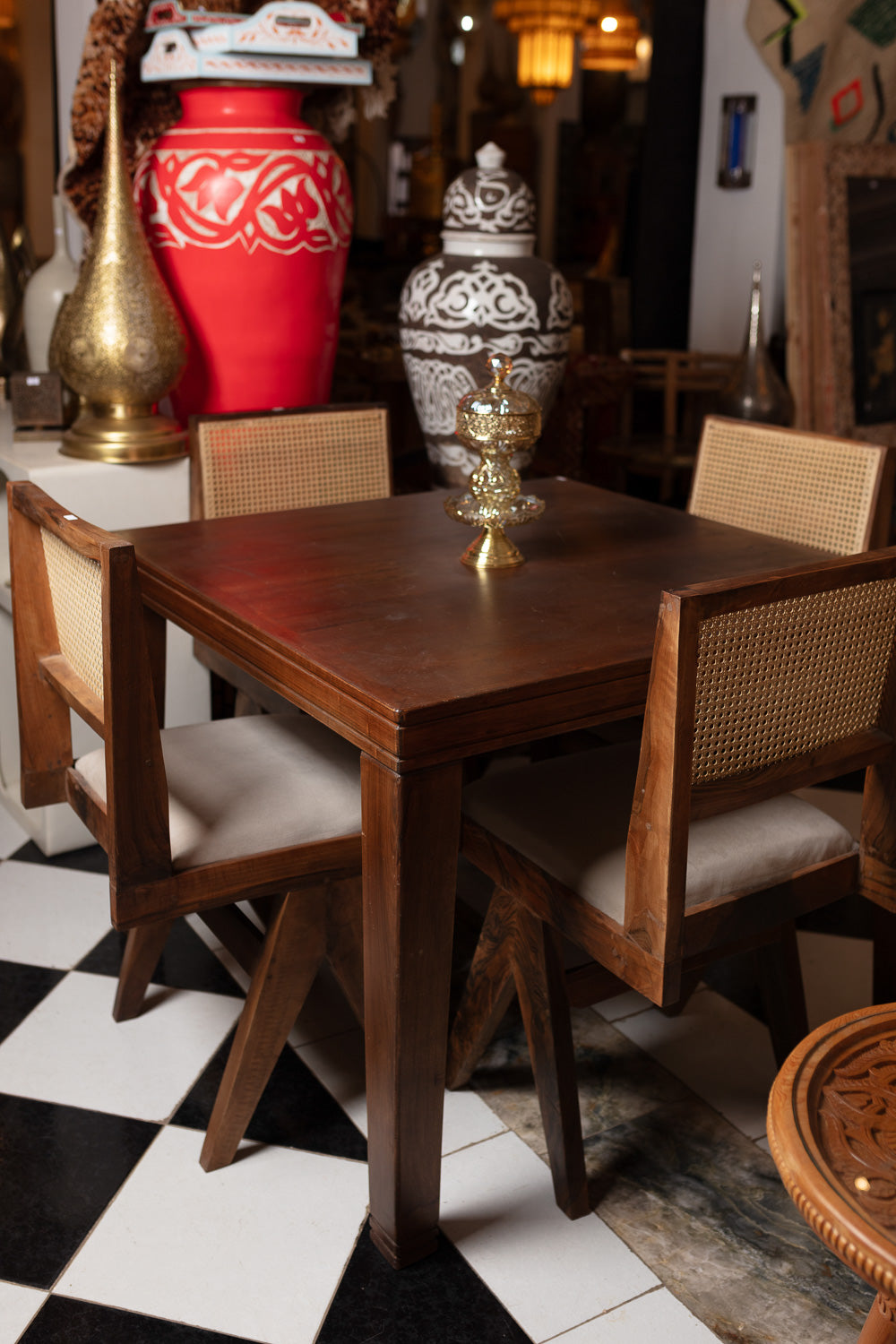 Mid-Century Wood & Cane Dining Set