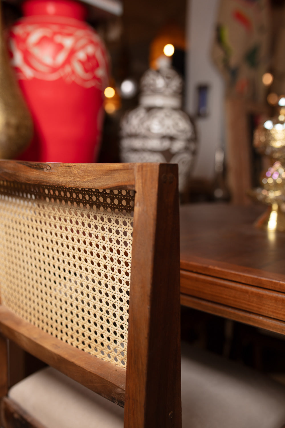 Mid-Century Wood & Cane Dining Set