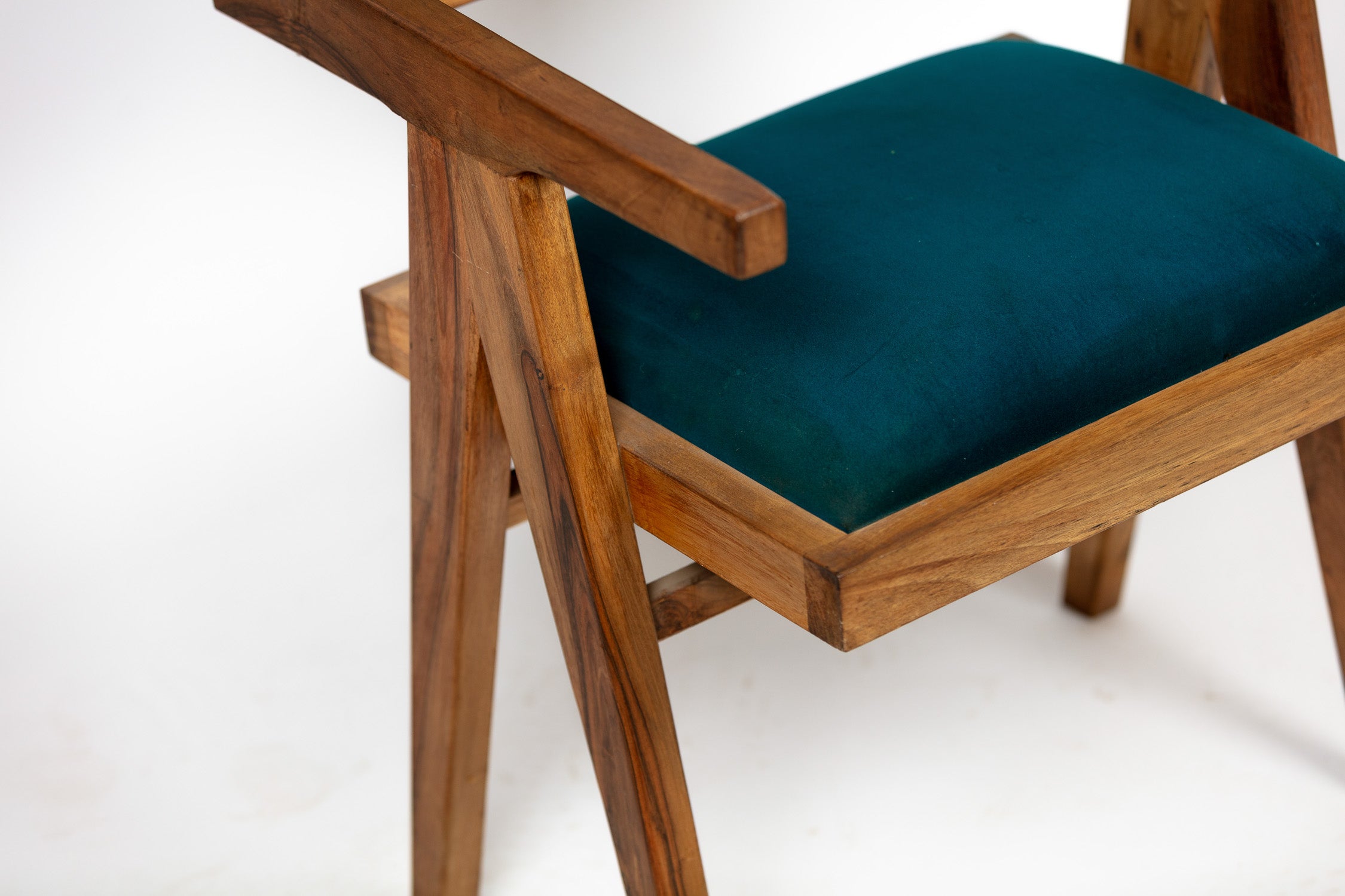 Teal Geometric Teak Armchair