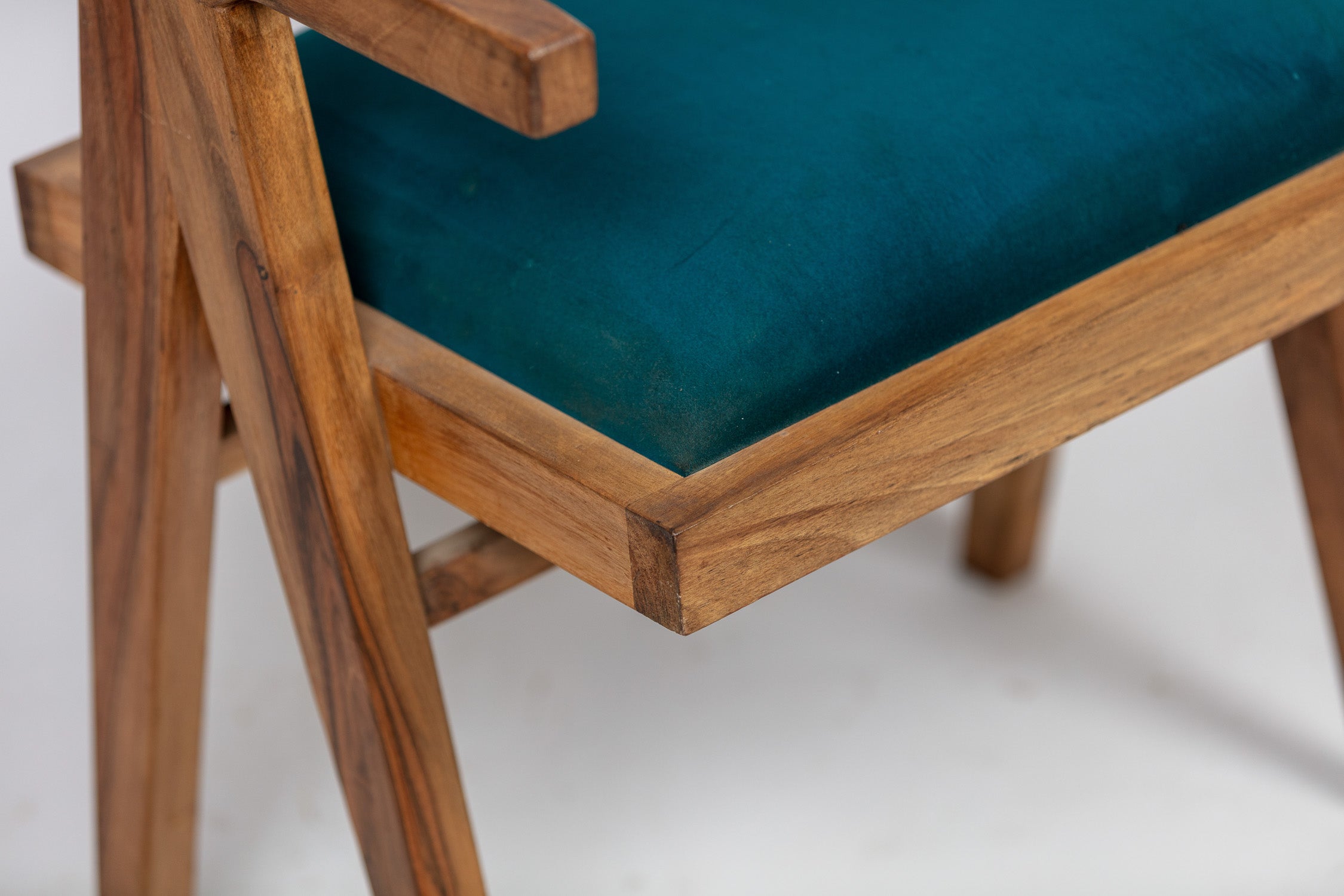 Teal Geometric Teak Armchair