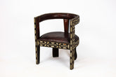 Handcrafted Bone Inlay & Leather Barrel Chair