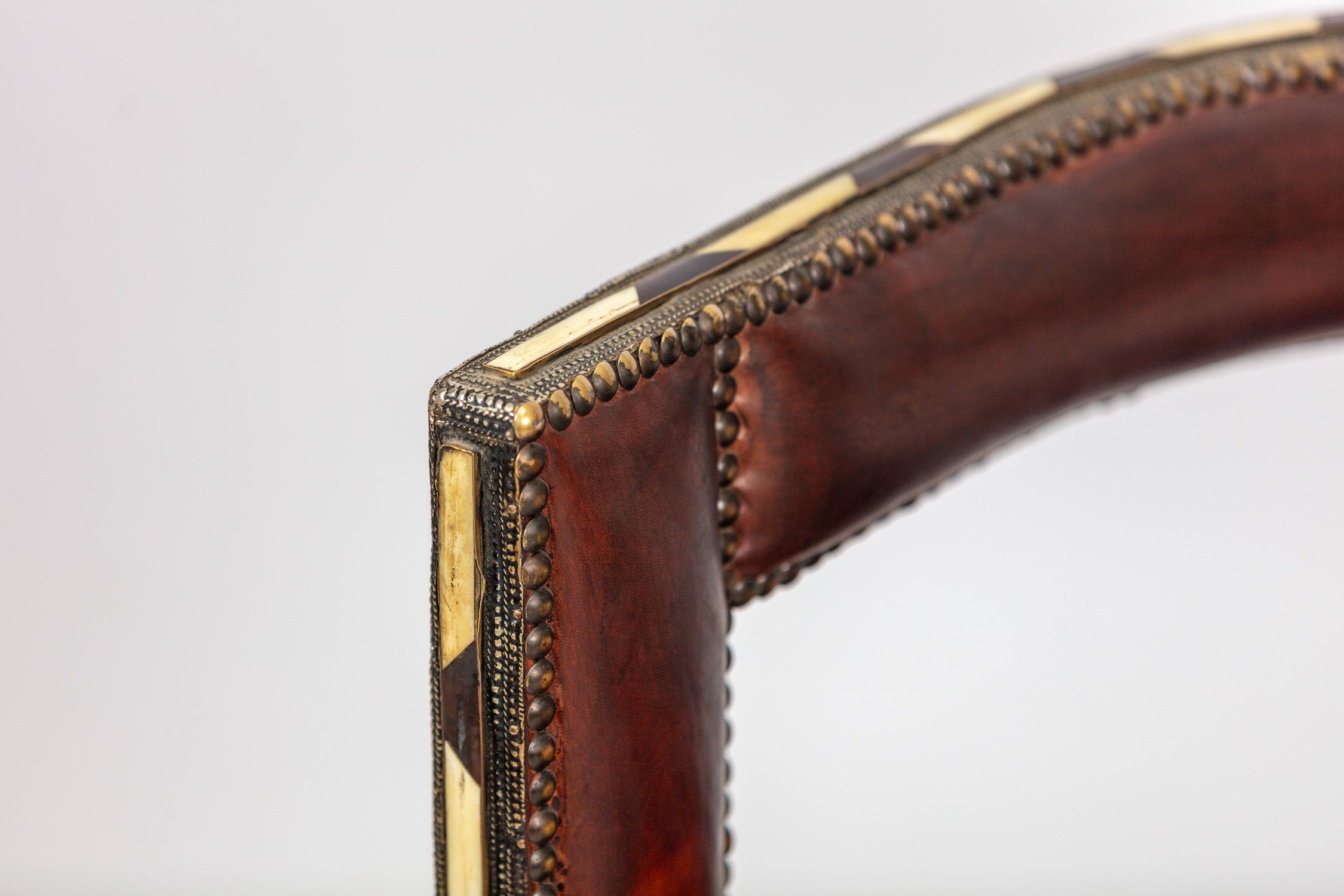 Handcrafted Bone Inlay & Leather Barrel Chair