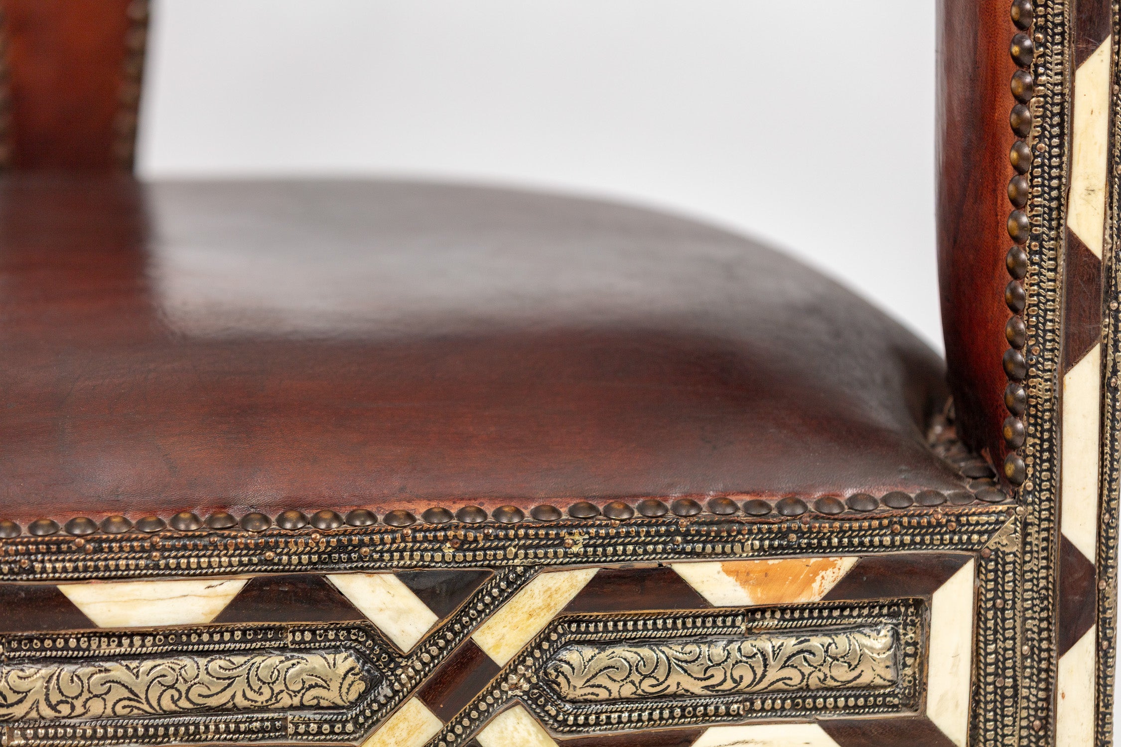 Handcrafted Bone Inlay & Leather Barrel Chair