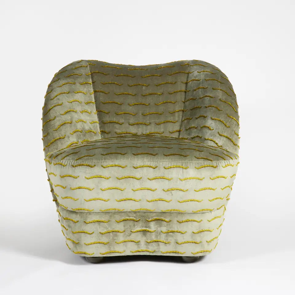 Sage Velvet Embroidered Swivel Accent Chair