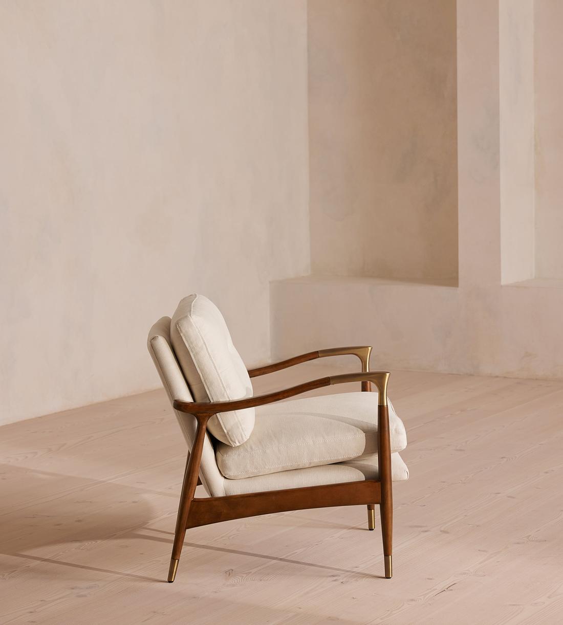 Linen & Walnut Accent Chair