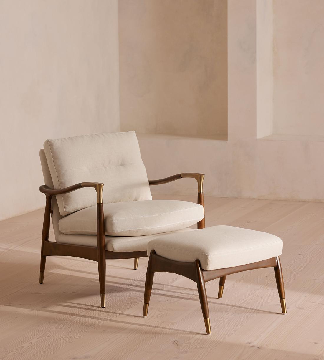 Linen & Walnut Accent Chair