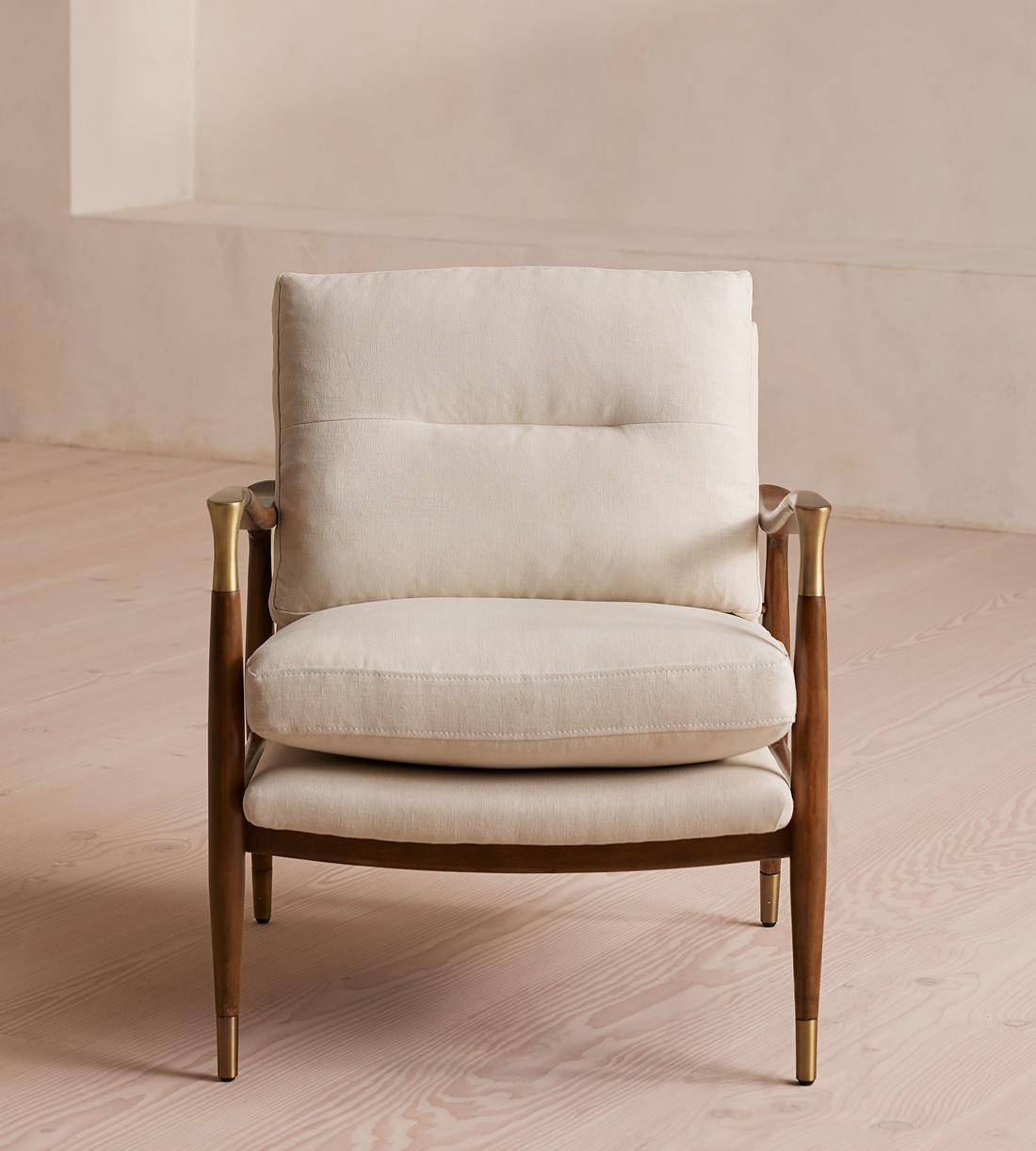 Linen & Walnut Accent Chair