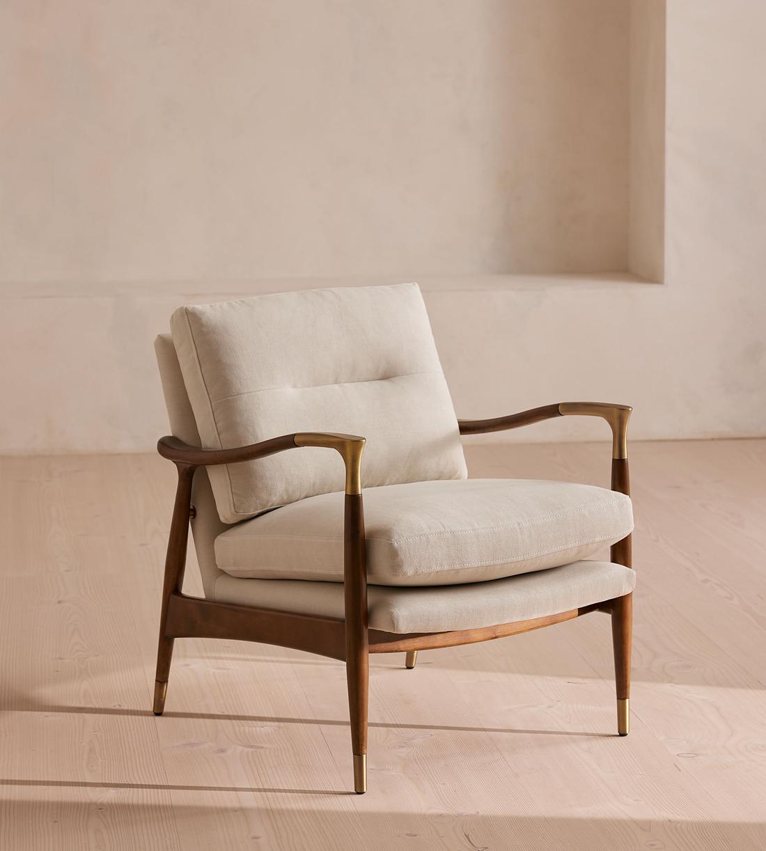 Linen & Walnut Accent Chair