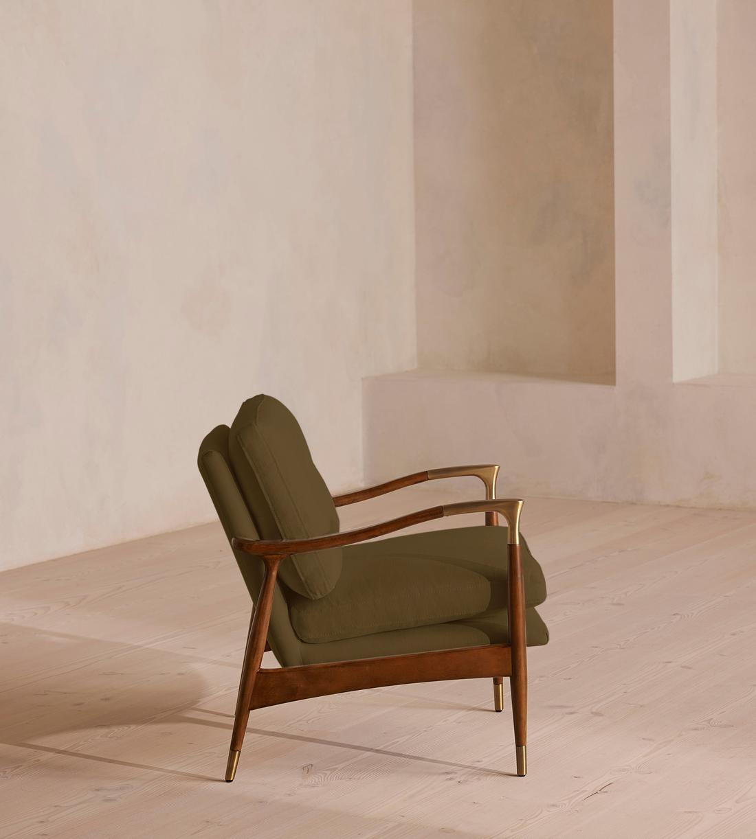 Minimalist Olive Green Wood Frame Chair