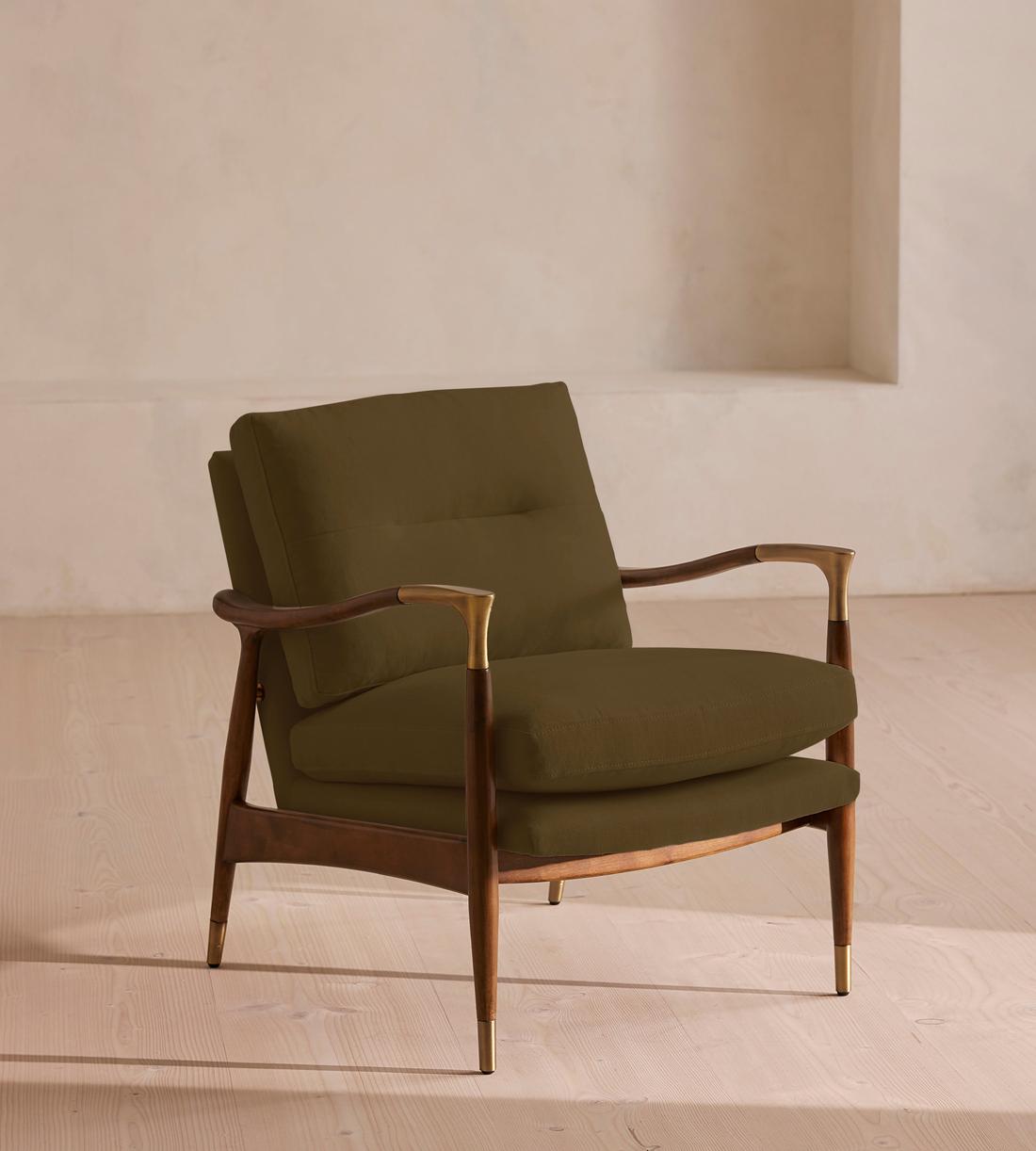 Minimalist Olive Green Wood Frame Chair