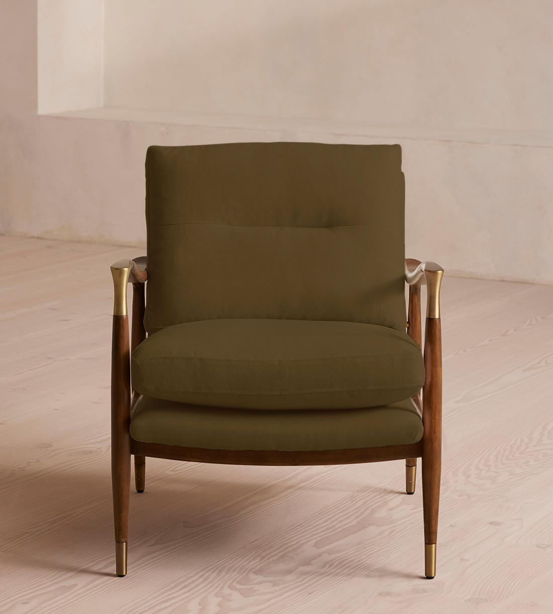 Minimalist Olive Green Wood Frame Chair