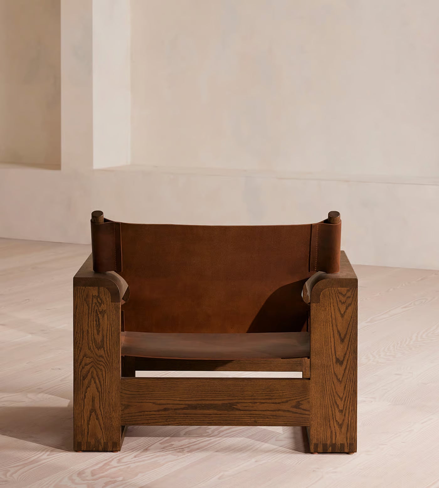 Modern Oak Leather Sling Chair
