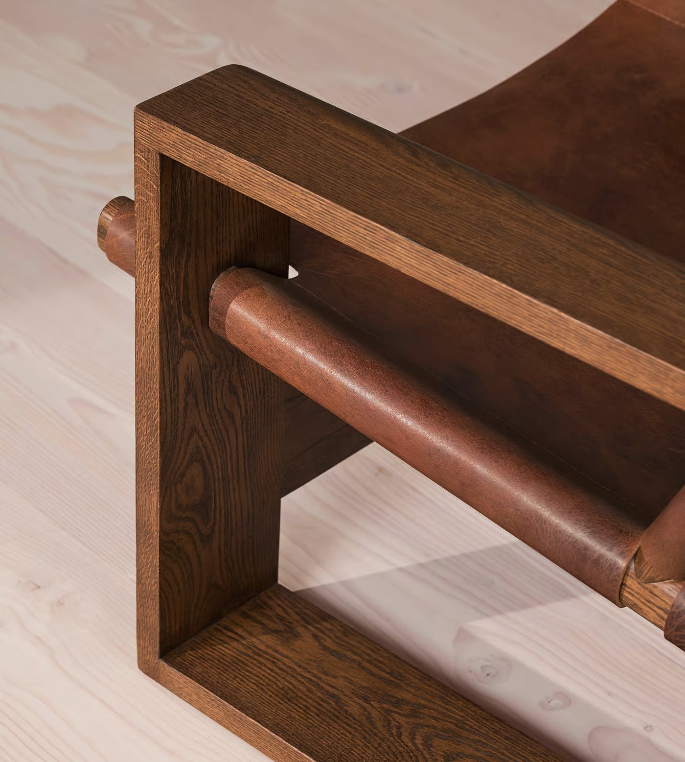 Modern Oak Leather Sling Chair