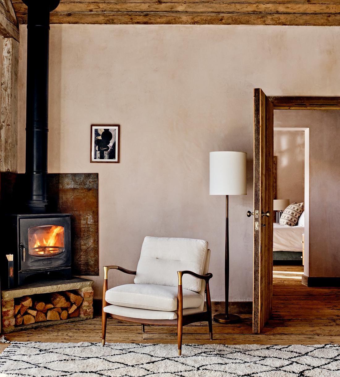 Linen & Walnut Accent Chair