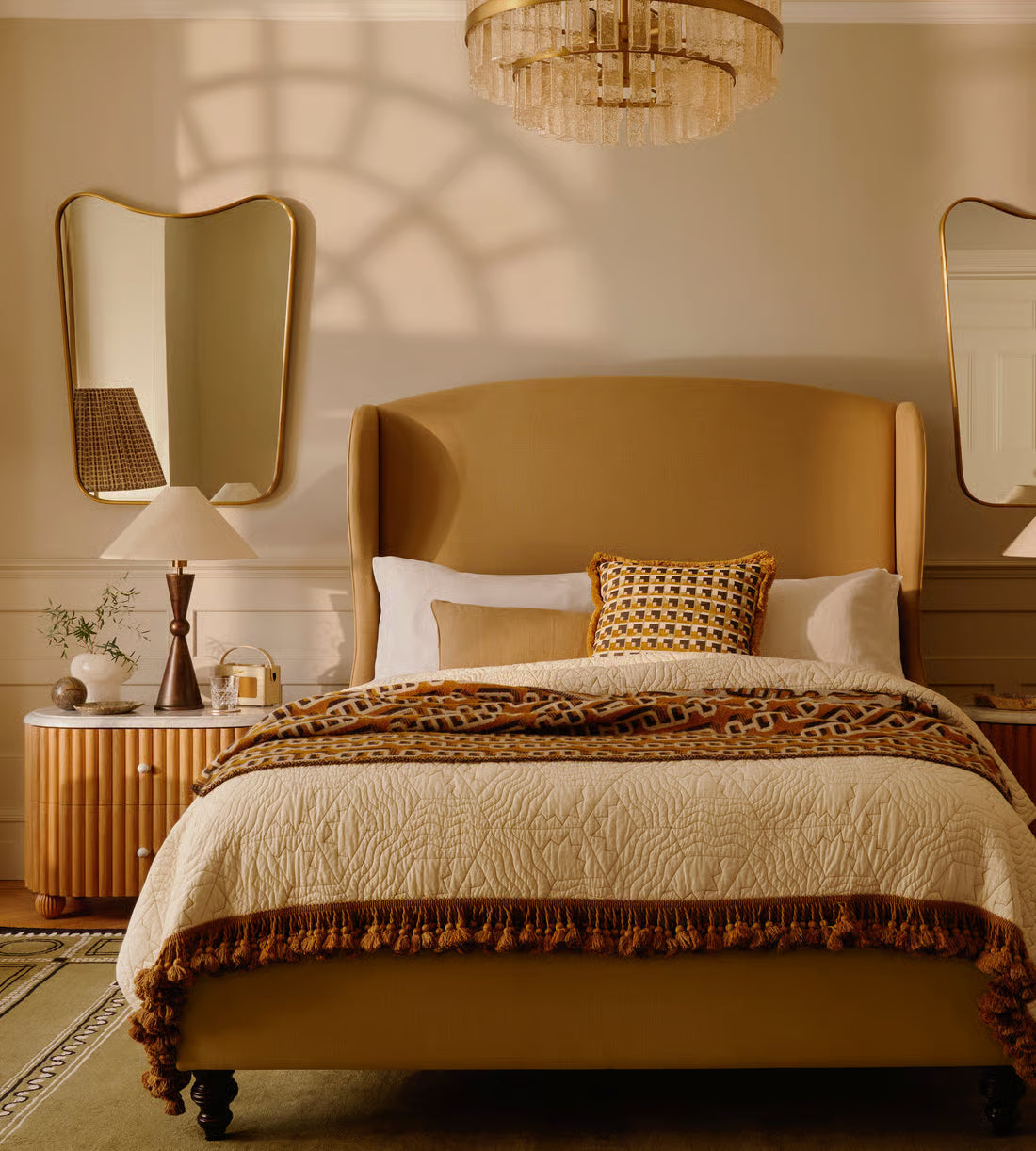 Velvet Wingback Upholstered Bed