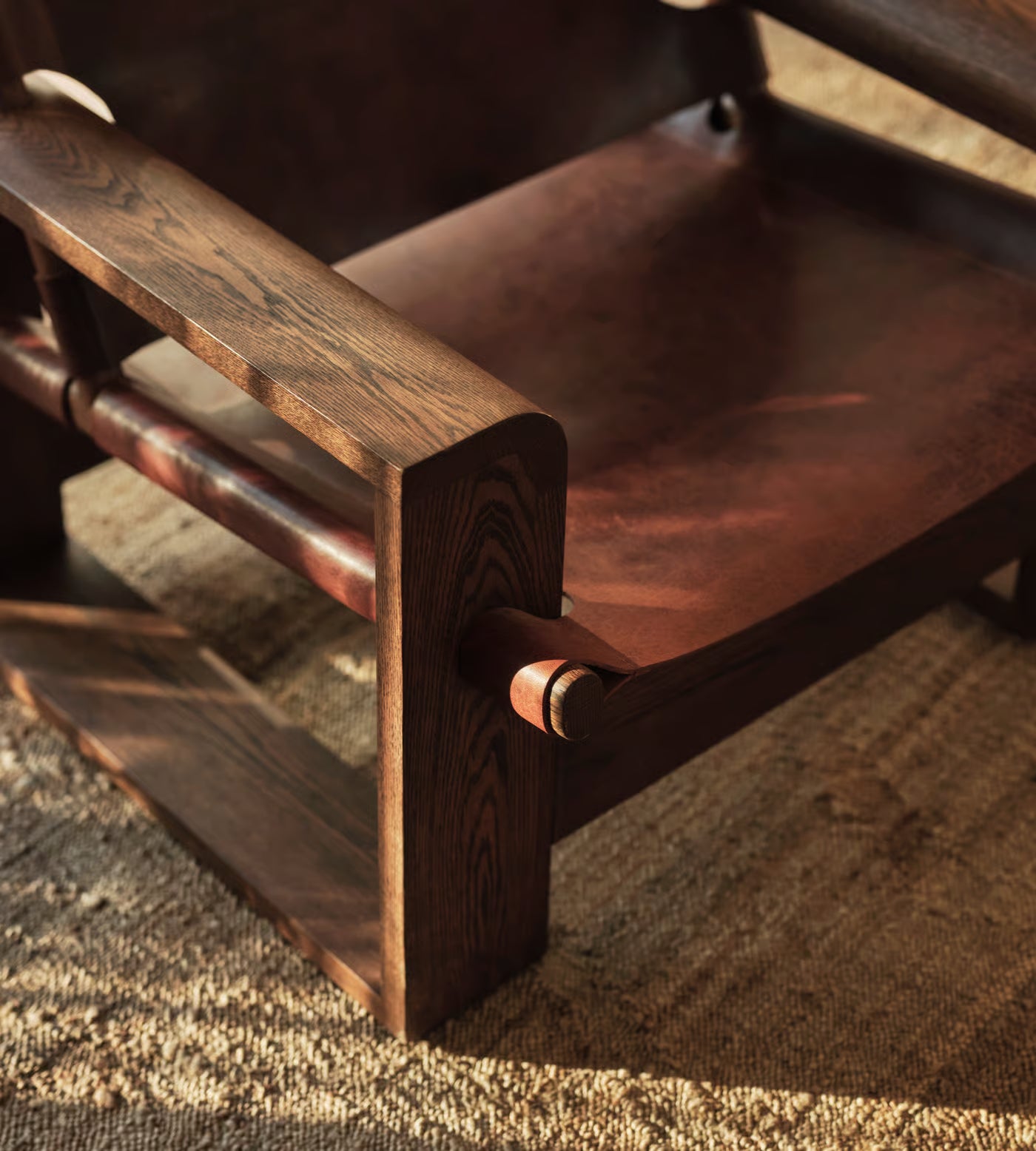 Modern Oak Leather Sling Chair