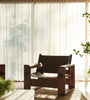 Modern Oak Leather Sling Chair