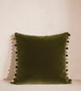 Olive Striped Ikat Pom Pom Cushion