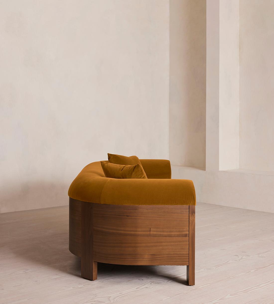 Modern Mustard Velvet Wood Frame Sofa