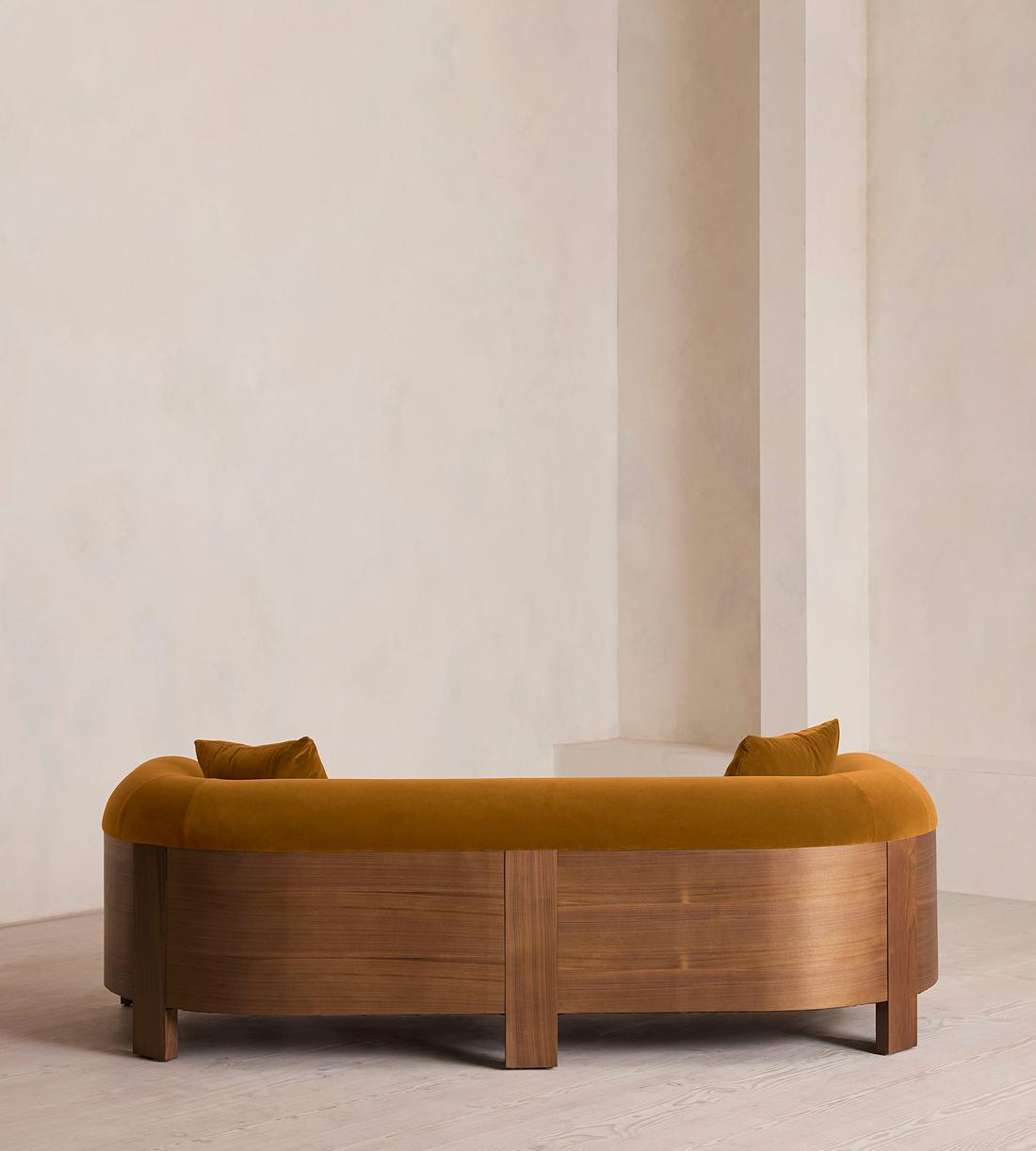 Modern Mustard Velvet Wood Frame Sofa
